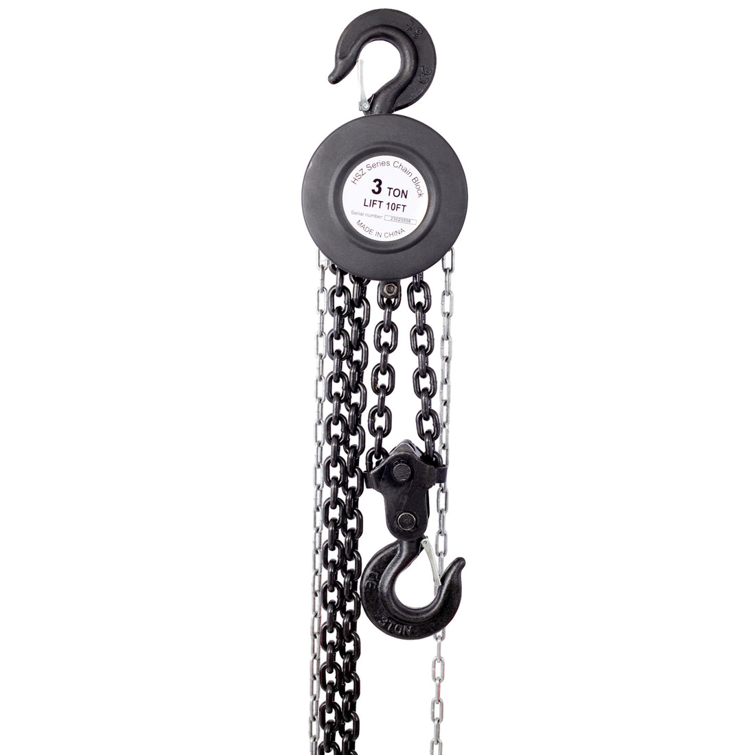 Chain Hoist 11000Lbs 5T Capacity 10Ft With 2 Heavy Duty Hooks,Manual Chain Hoist Steel Construction,Black Black Steel