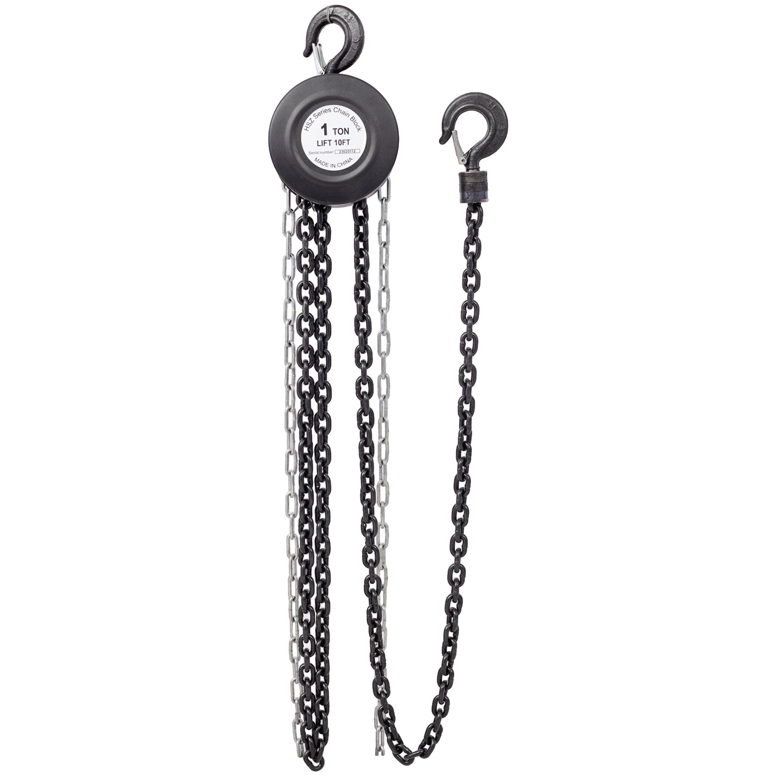 Chain Hoist 2200Lbs 1T Capacity 10Ft With 2 Heavy Duty Hooks,Manual Chain Hoist Steel Construction,Black Black Steel