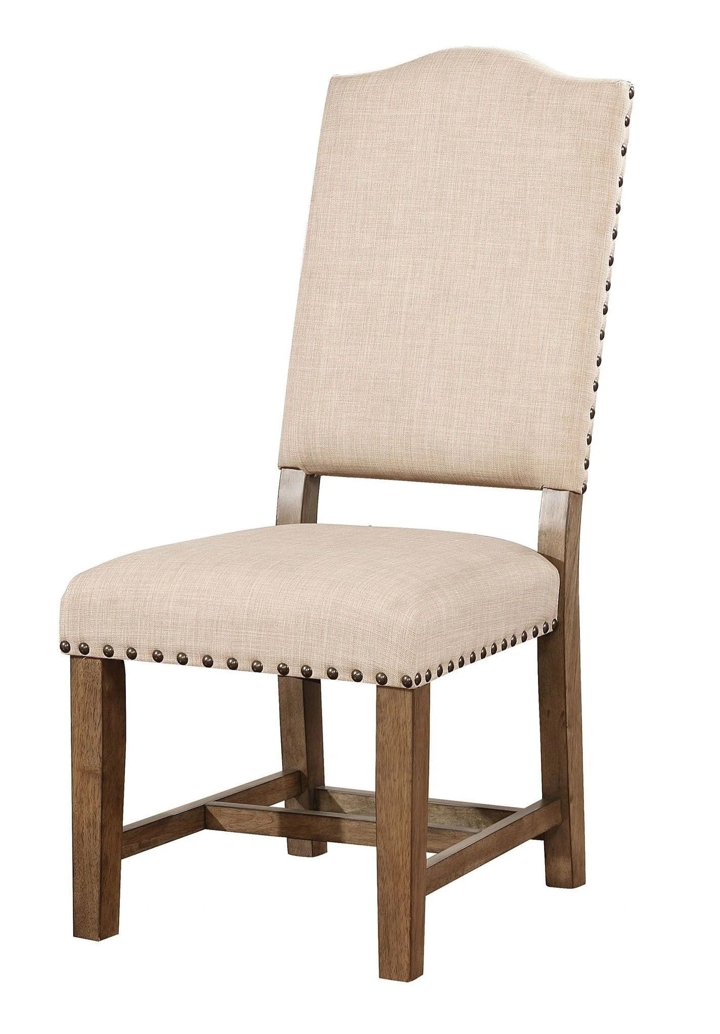 Rustic Classic 2Pcs Dining Chairs Beige Fabric Upholstered Cushion Side Chairs Trim Kitchen Dining Room Solid Wood Light Oak Beige Dining Room Rustic,Transitional Dining Chairs Solid Back Solid Wood