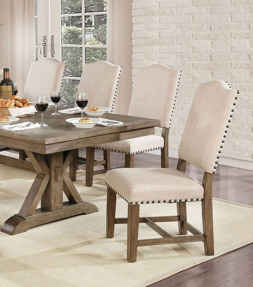 Rustic Classic 2Pcs Dining Chairs Beige Fabric Upholstered Cushion Side Chairs Trim Kitchen Dining Room Solid Wood Light Oak Beige Dining Room Rustic,Transitional Dining Chairs Solid Back Solid Wood