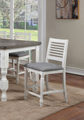 Majestic Rustic Counter Height 2Pc Dining Chairs Set Antique White Solid Wood Gray Fabric Cushions Two Tone Turned Legs High Chair Dining Room Furniture Antique White Gray White Dining Room Rustic,Transitional Dining Chairs Ladder Back Solid Wood