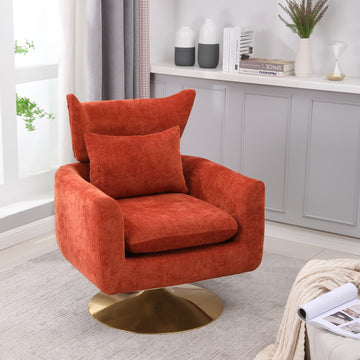 Classic Mid Century 360 Degree Swivel Accent Chair, Orange Linen Orange Primary Living Space American Design Foam Linen