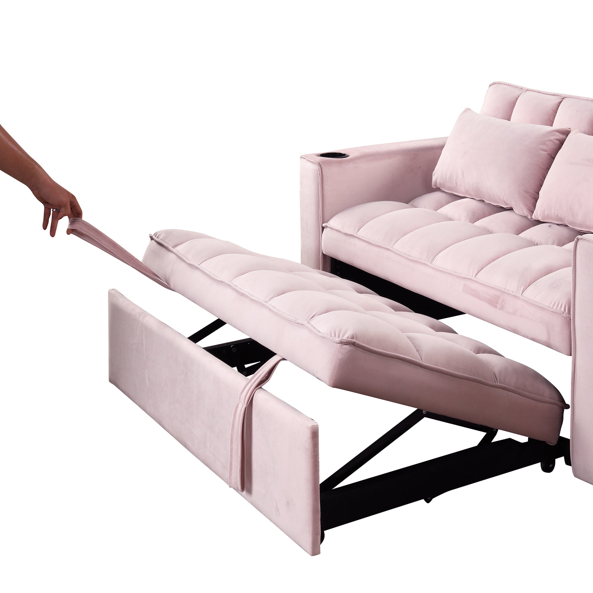 58" 4 1 Multi Functional Sofa Bed With Cup Holder And Usb Port For Living Room Or Apartments Pink Pink Foam 2 Seat