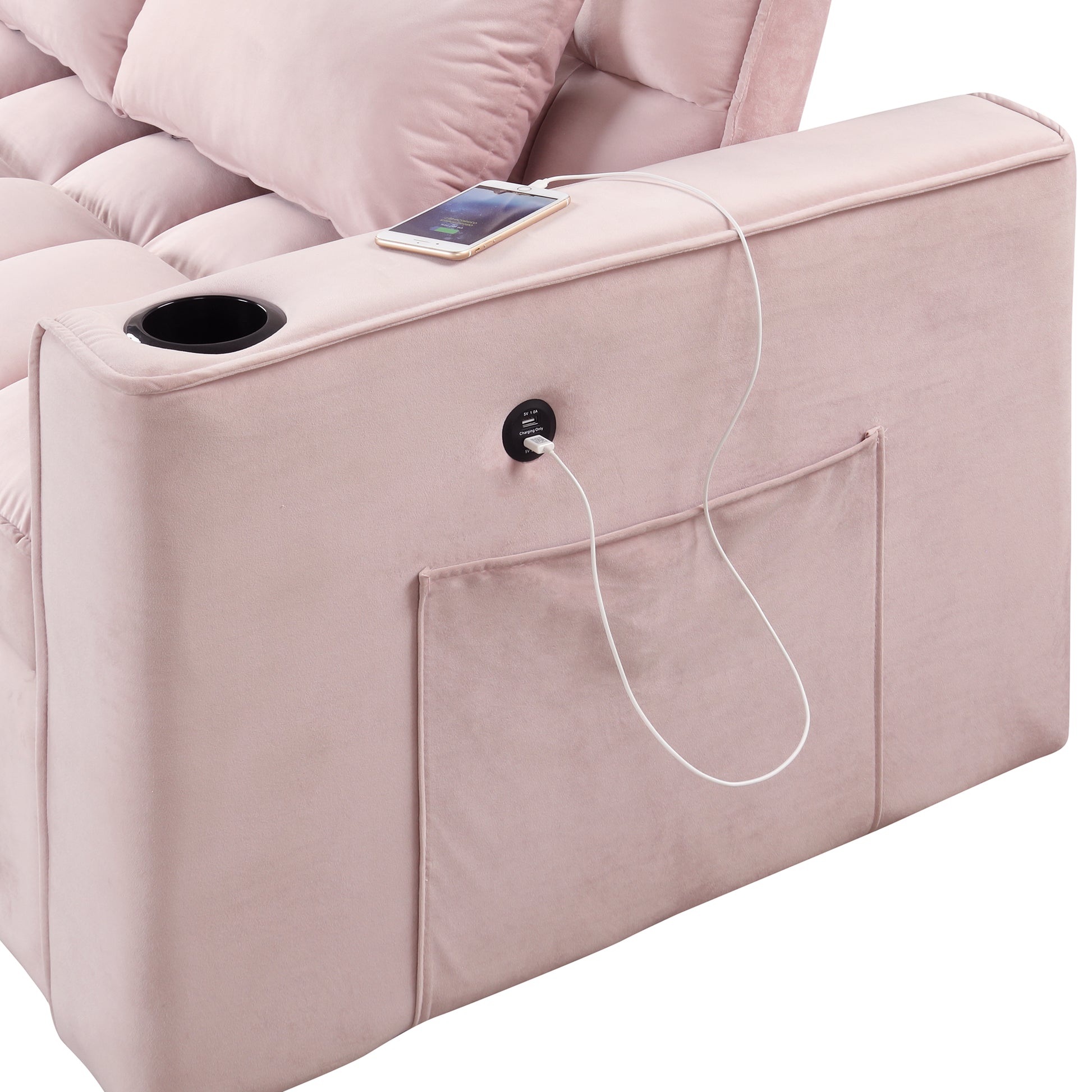 58" 4 1 Multi Functional Sofa Bed With Cup Holder And Usb Port For Living Room Or Apartments Pink Pink Foam 2 Seat