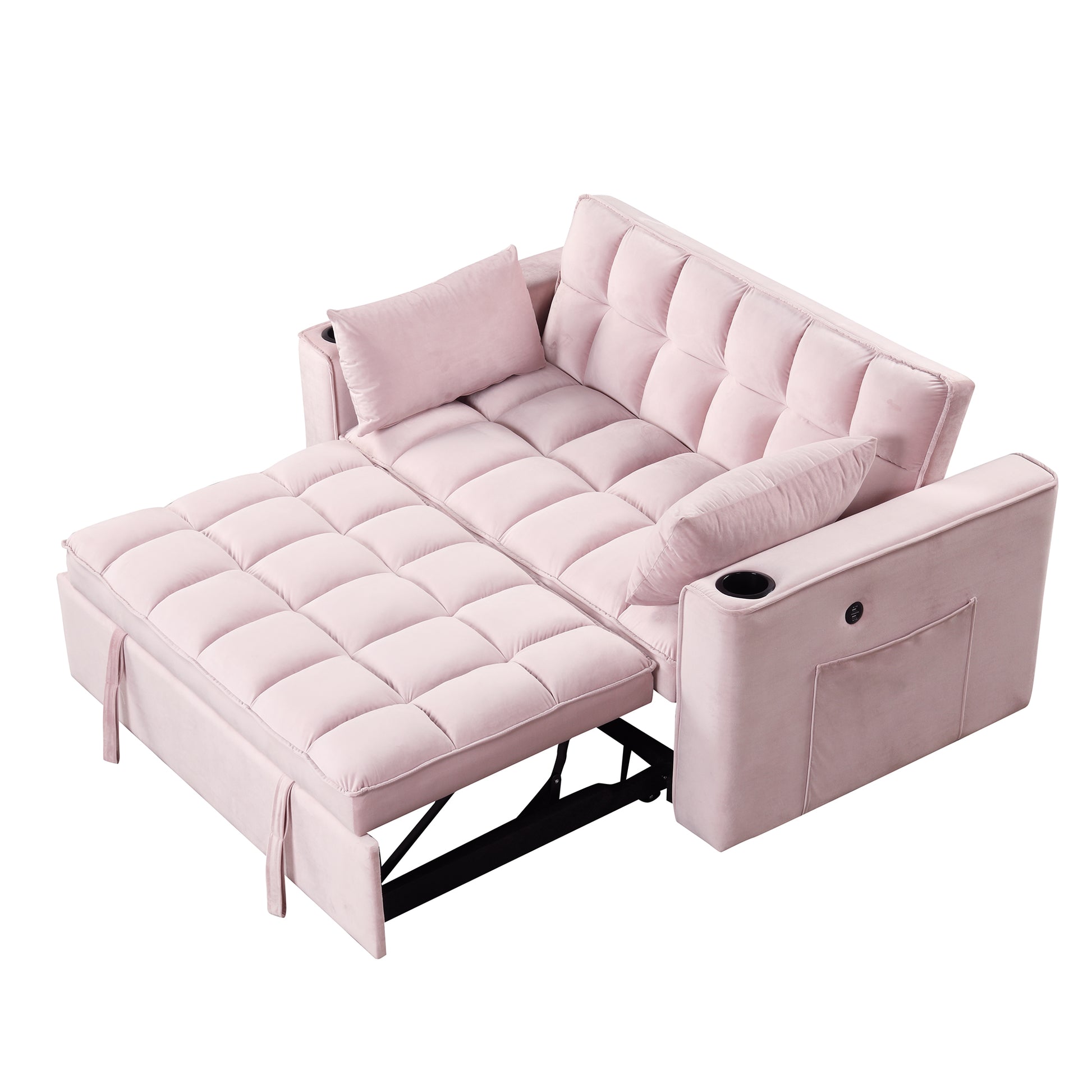 58" 4 1 Multi Functional Sofa Bed With Cup Holder And Usb Port For Living Room Or Apartments Pink Pink Foam 2 Seat