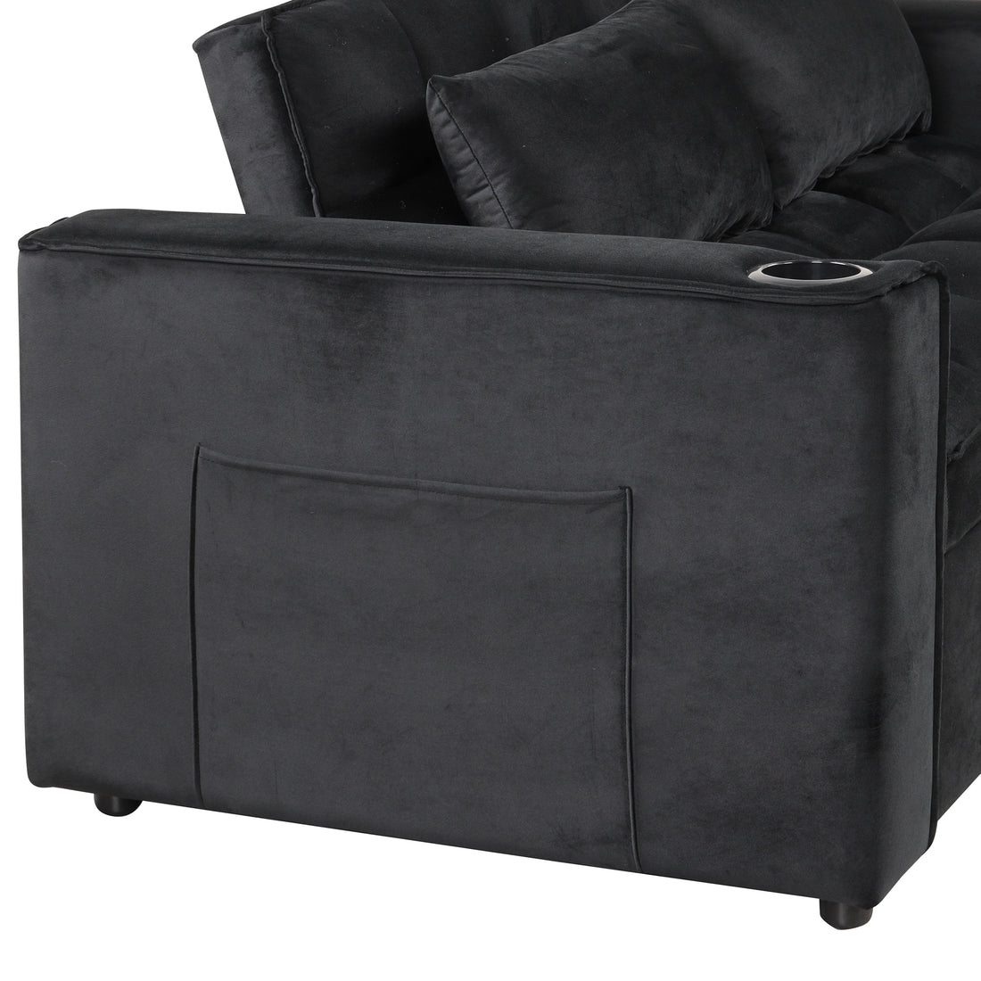 58" 4 1 Multi Functional Sofa Bed With Cup Holder And Usb Port For Living Room Or Apartments Black Black Foam 2 Seat