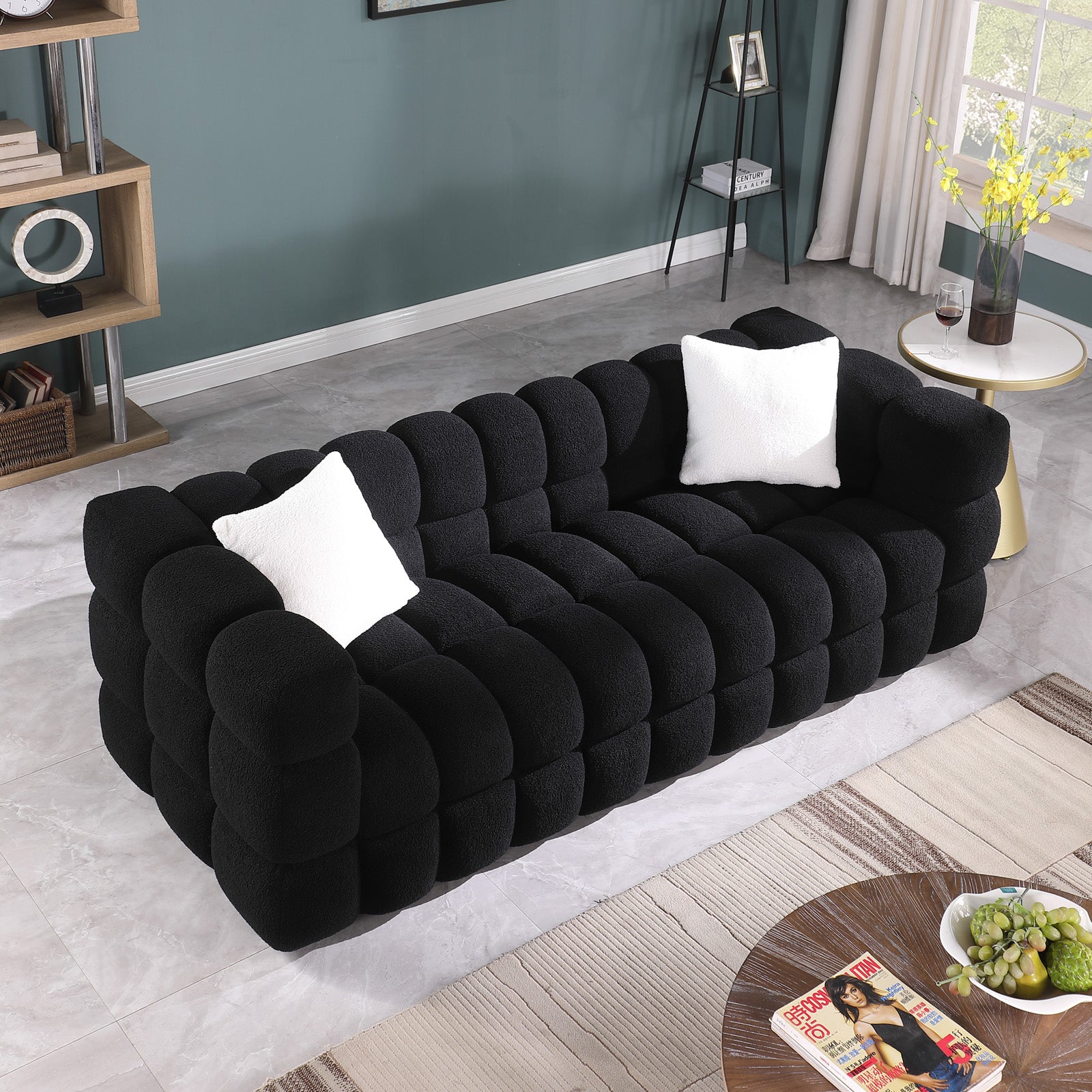 84.3 62.2 Length ,35.83" Deepth ,Human Body Structure For Usa People, Marshmallow Sofa,Boucle Sofa ,White Color,3 Seater. Sofa And Seater Black Light Brown Wood Primary Living Space Medium Soft Split Back Eucalyptus Square Arms Boucle 5 Seat