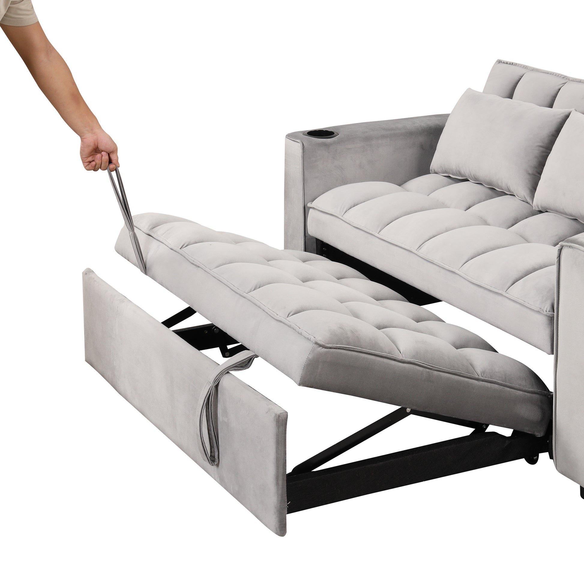 58" 4 1 Multi Functional Sofa Bed With Cup Holder And Usb Port For Living Room Or Apartments, Gray Gray Foam 2 Seat