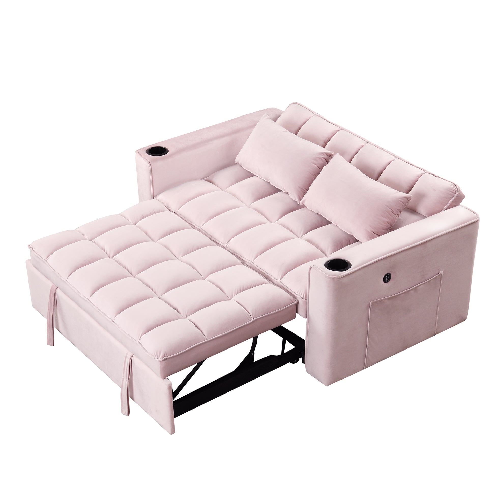 58" 4 1 Multi Functional Sofa Bed With Cup Holder And Usb Port For Living Room Or Apartments Pink Pink Foam 2 Seat