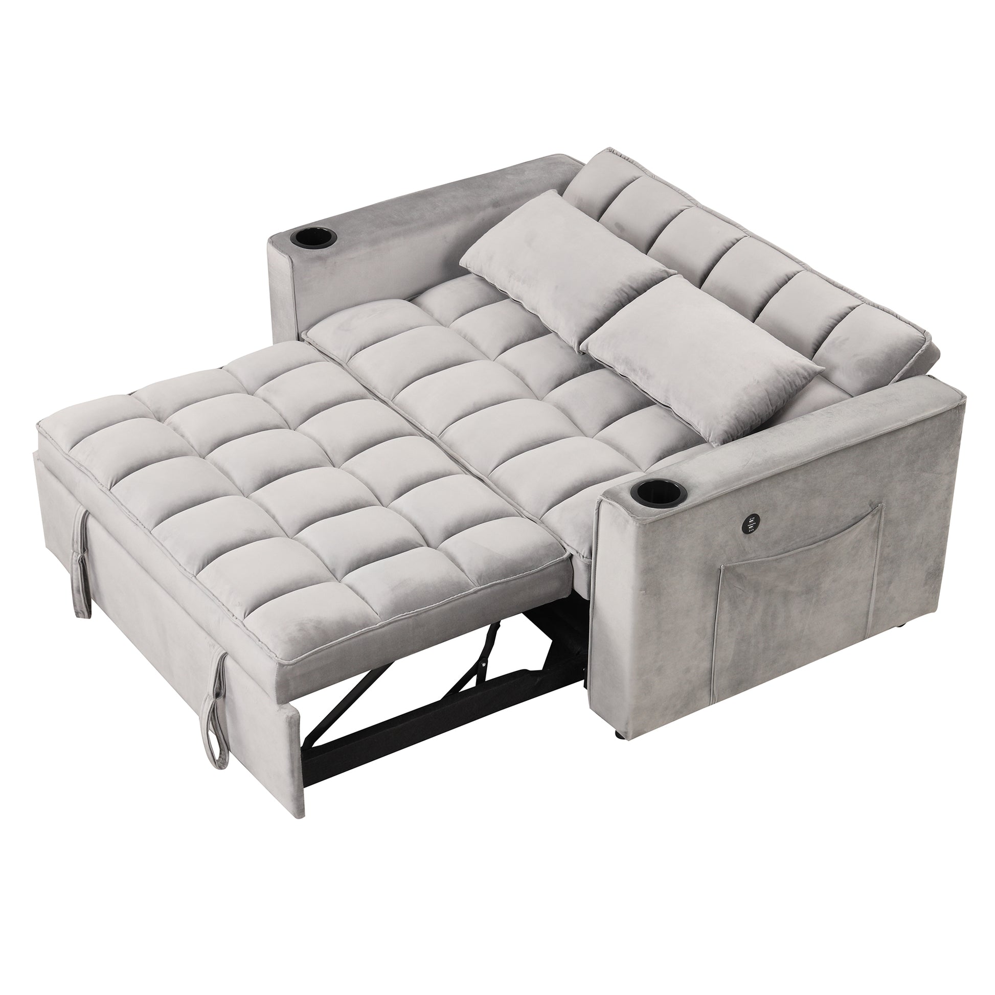 58" 4 1 Multi Functional Sofa Bed With Cup Holder And Usb Port For Living Room Or Apartments, Gray Gray Foam 2 Seat