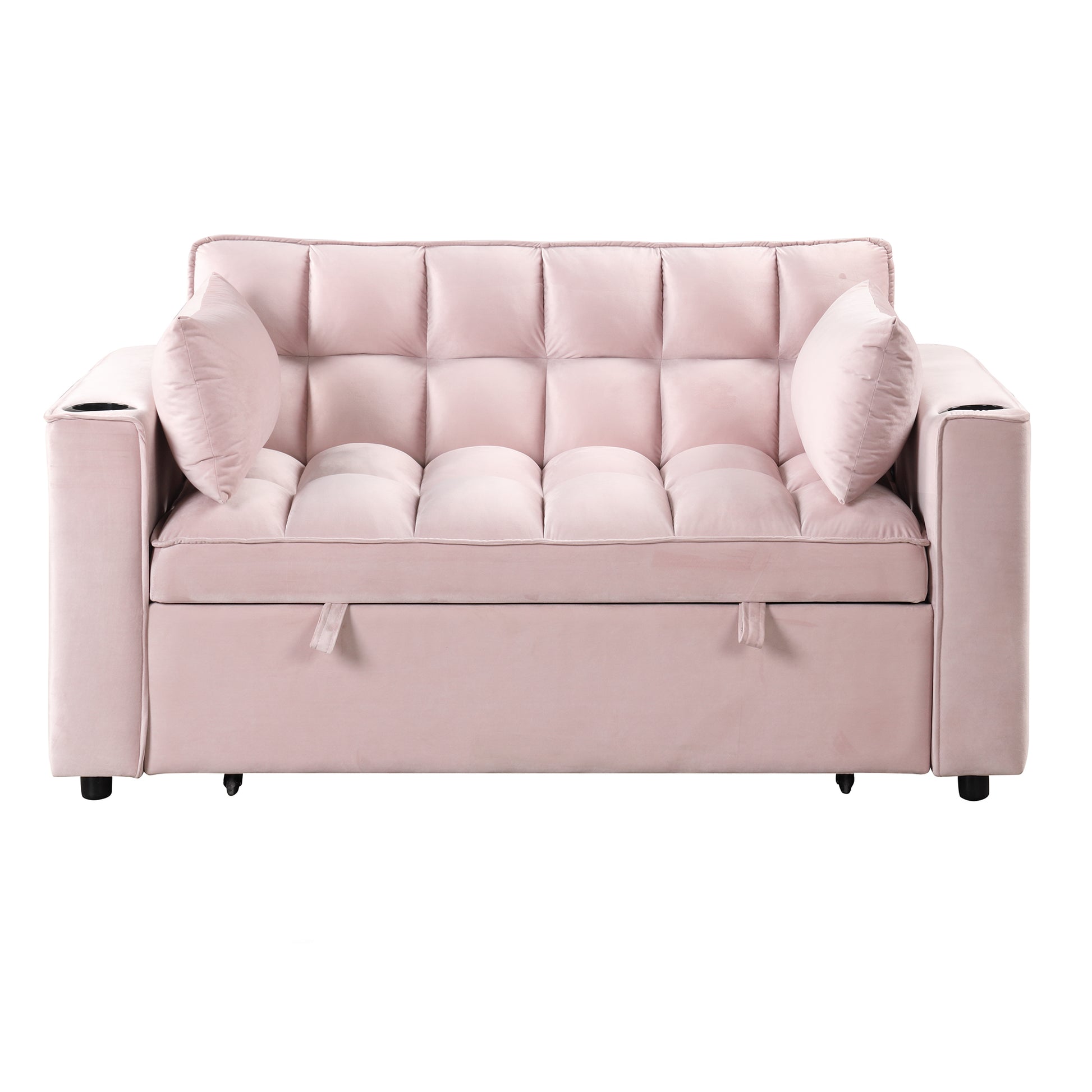 58" 4 1 Multi Functional Sofa Bed With Cup Holder And Usb Port For Living Room Or Apartments Pink Pink Foam 2 Seat