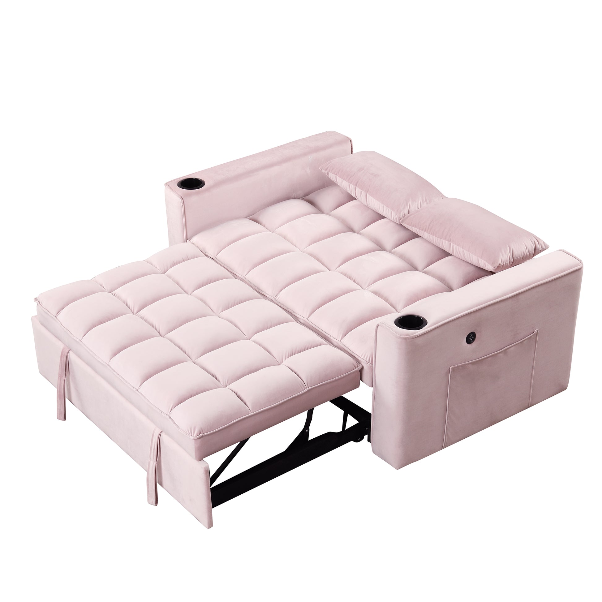 58" 4 1 Multi Functional Sofa Bed With Cup Holder And Usb Port For Living Room Or Apartments Pink Pink Foam 2 Seat