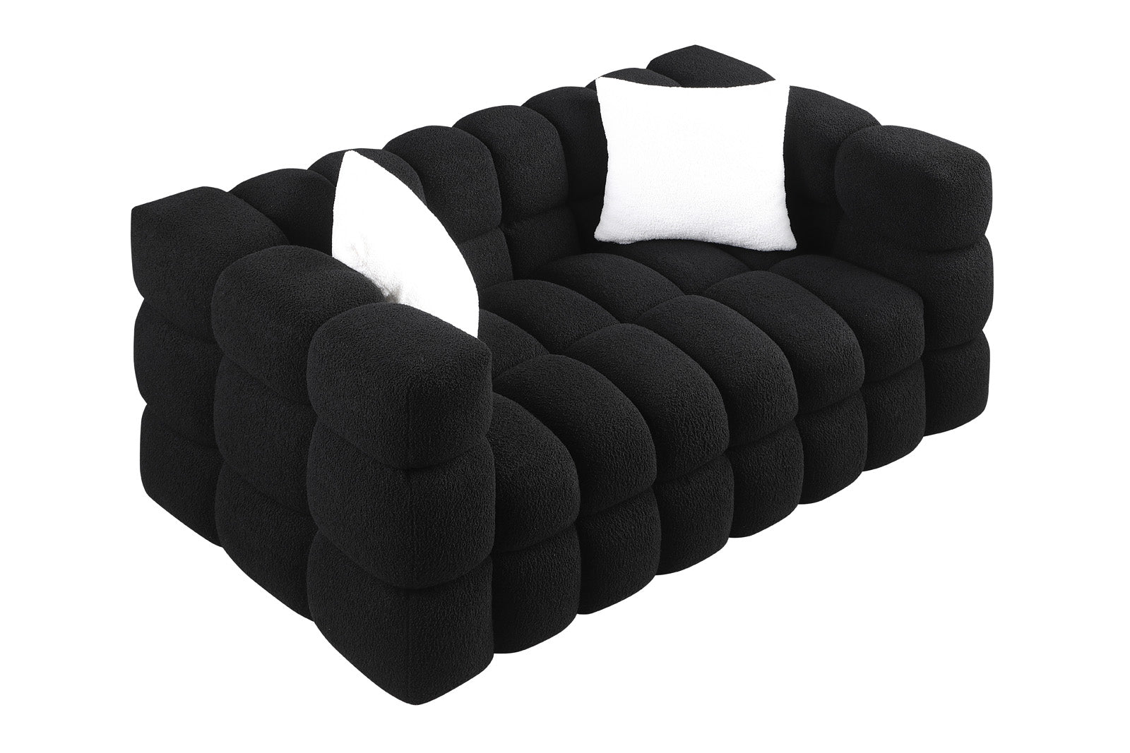 84.3 62.2 Length ,35.83" Deepth ,Human Body Structure For Usa People, Marshmallow Sofa,Boucle Sofa ,White Color,3 Seater. Sofa And Seater Black Light Brown Wood Primary Living Space Medium Soft Split Back Eucalyptus Square Arms Boucle 5 Seat