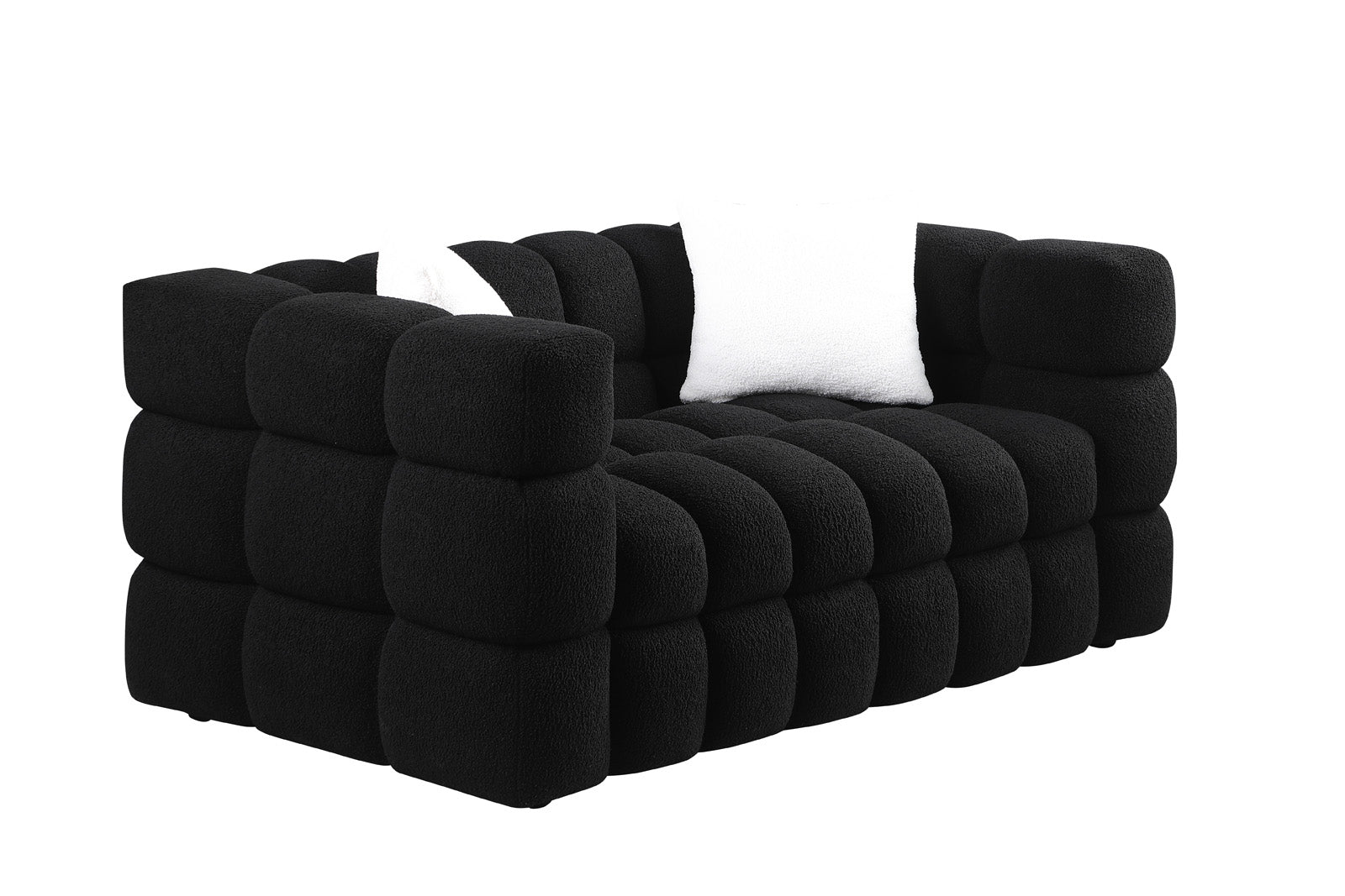 62.2Length ,35.83" Deepth ,Human Body Structure For Usa People, Marshmallow Sofa,Boucle Sofa ,Black Color, 2 Seater Black Light Brown Wood Primary Living Space Medium Soft Split Back Eucalyptus Square Arms Boucle 2 Seat