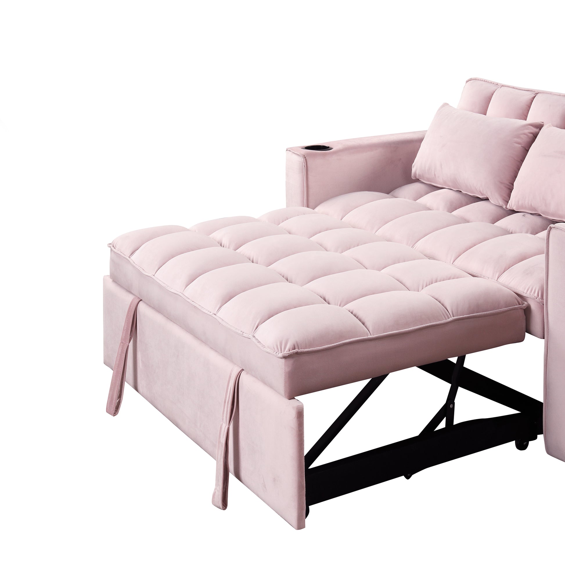 58" 4 1 Multi Functional Sofa Bed With Cup Holder And Usb Port For Living Room Or Apartments Pink Pink Foam 2 Seat
