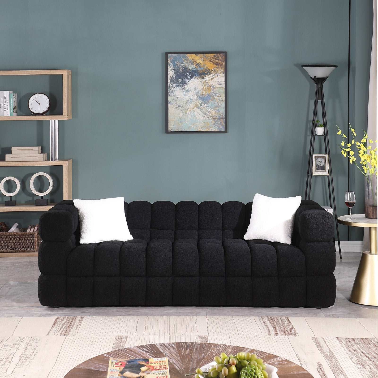 84.3 62.2 Length ,35.83" Deepth ,Human Body Structure For Usa People, Marshmallow Sofa,Boucle Sofa ,White Color,3 Seater. Sofa And Seater Black Light Brown Wood Primary Living Space Medium Soft Split Back Eucalyptus Square Arms Boucle 5 Seat