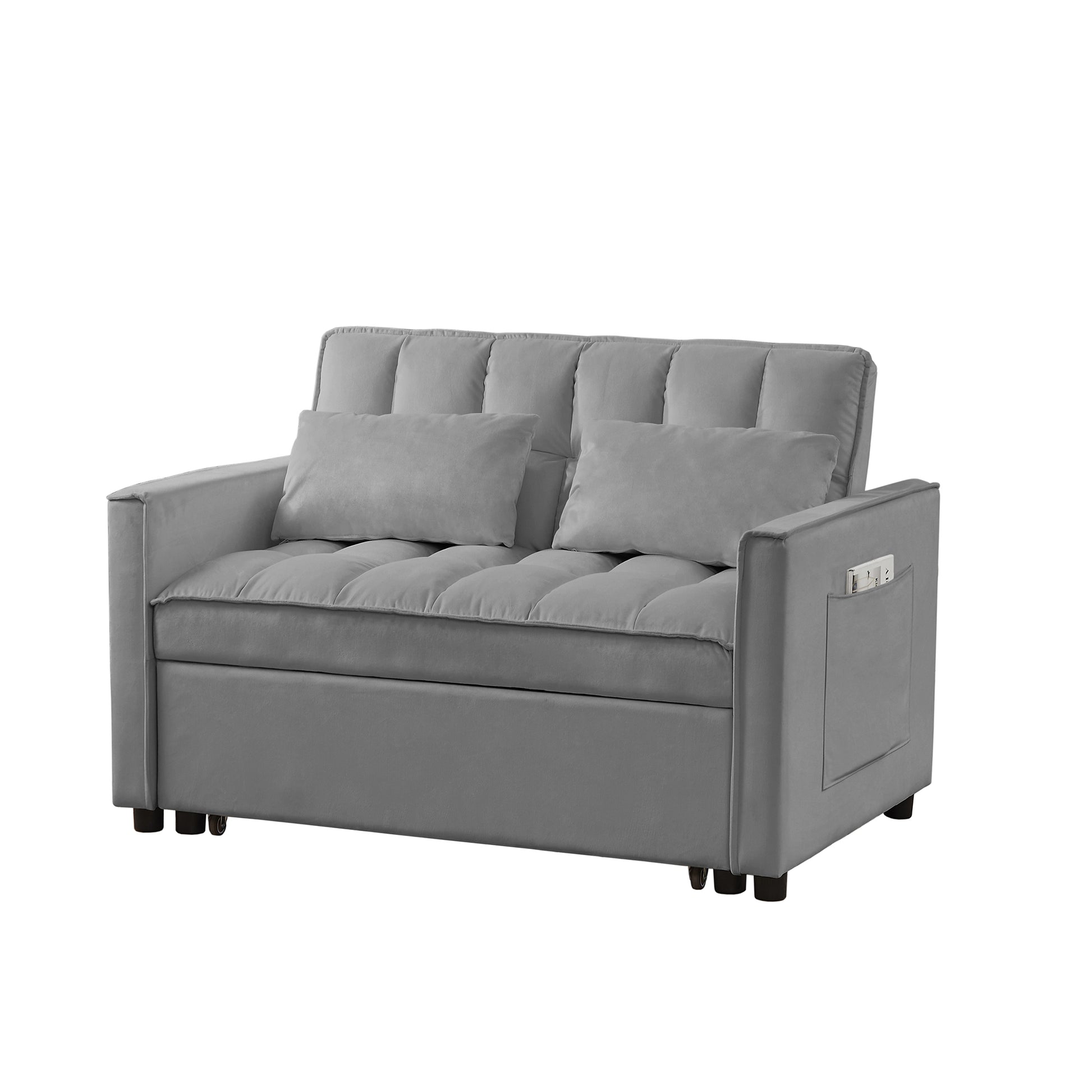 Grey Velvet Loveseat Sofa Bed Grey Wood Tufted Back Square Arms Foam Velvet 2 Seat