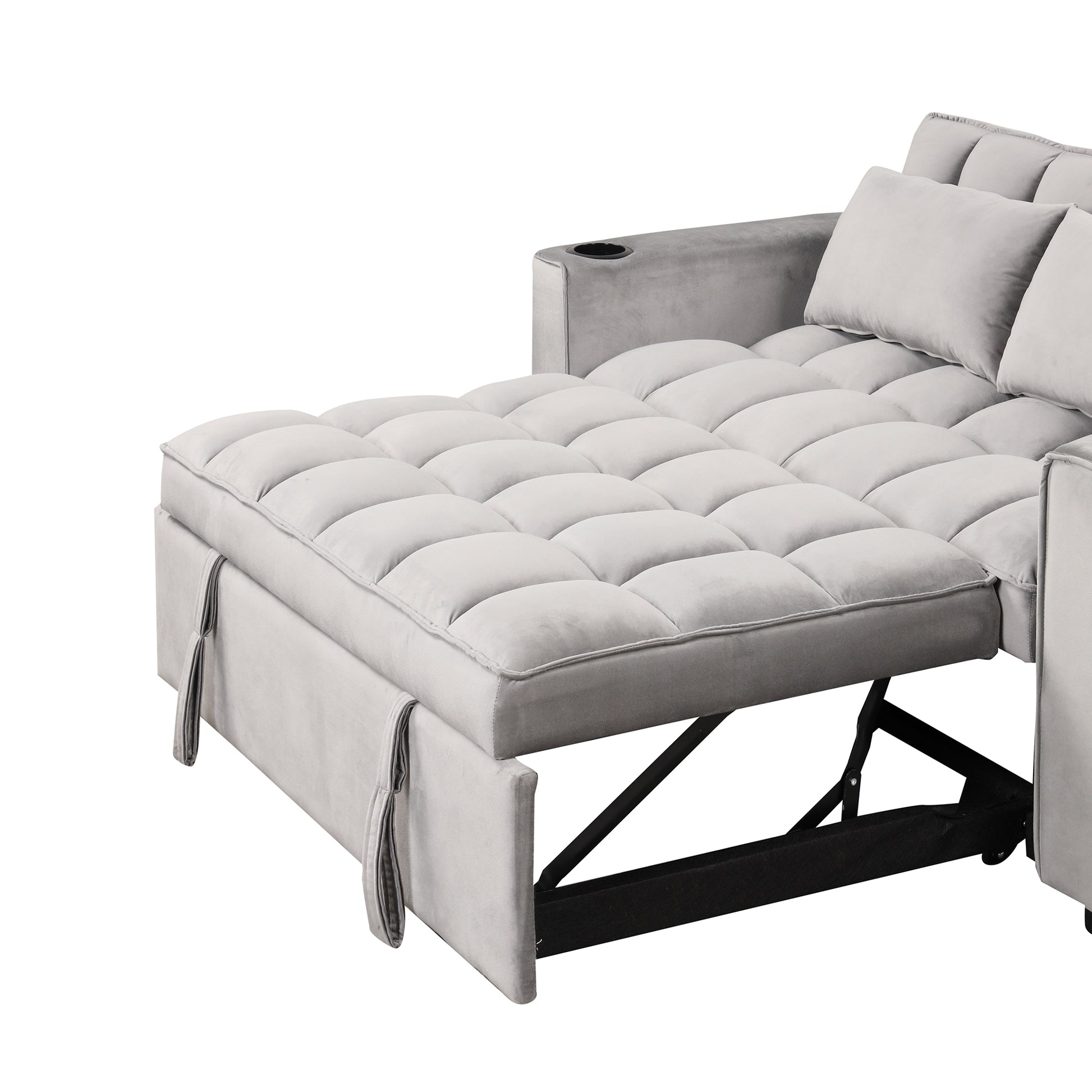 58" 4 1 Multi Functional Sofa Bed With Cup Holder And Usb Port For Living Room Or Apartments, Gray Gray Foam 2 Seat