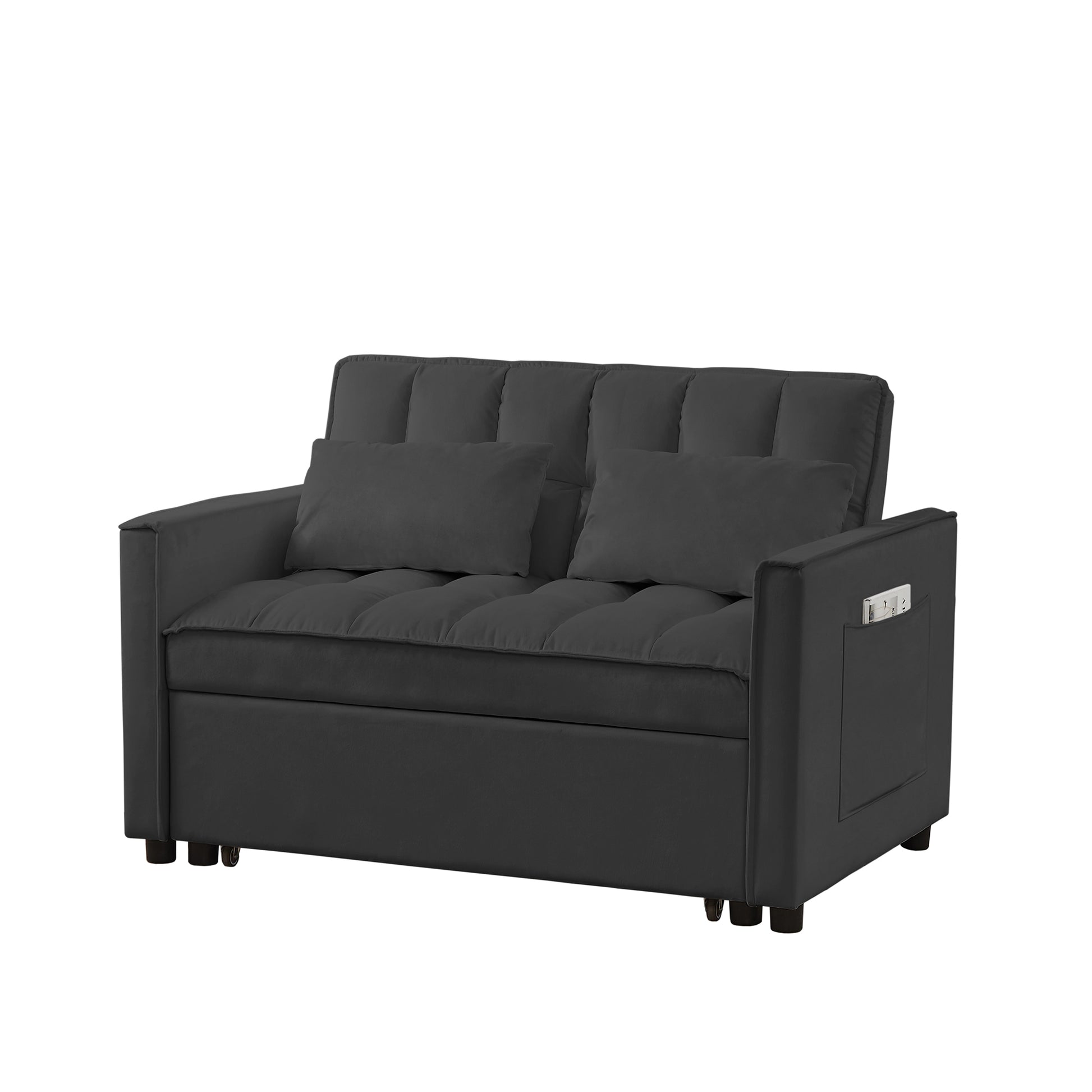 Black Velvet Loveseat Sofa Bed Black Wood Tufted Back Square Arms Foam Velvet 2 Seat