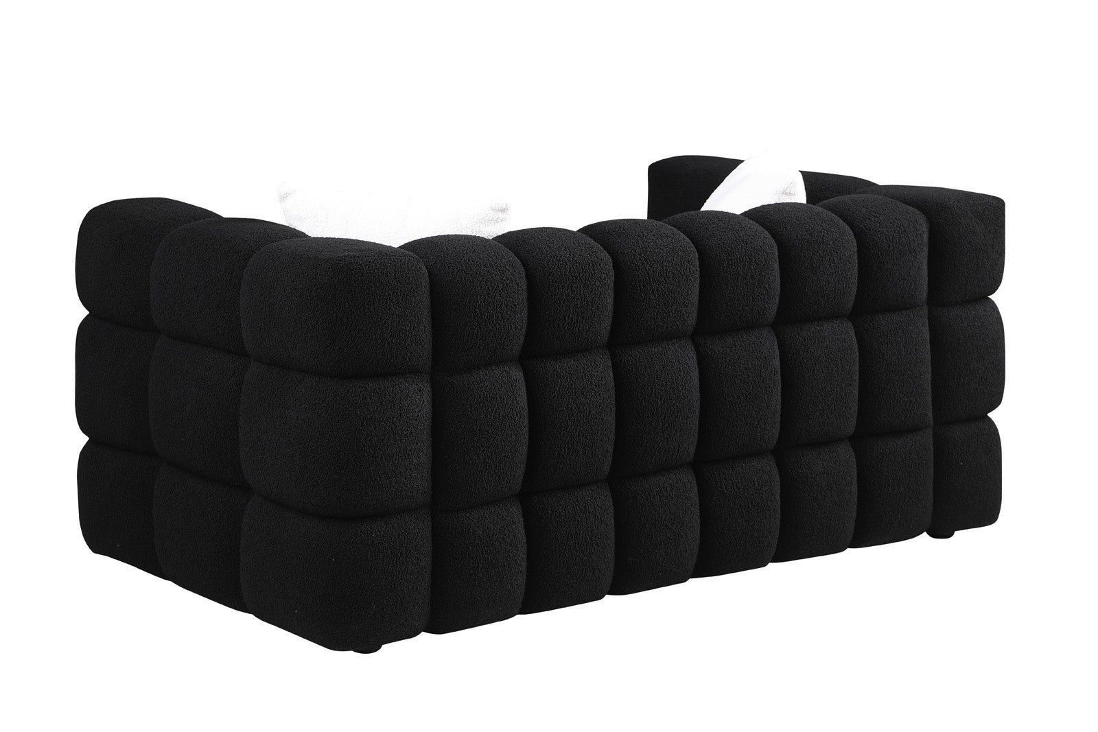 62.2Length ,35.83" Deepth ,Human Body Structure For Usa People, Marshmallow Sofa,Boucle Sofa ,Black Color, 2 Seater Black Light Brown Wood Primary Living Space Medium Soft Split Back Eucalyptus Square Arms Boucle 2 Seat