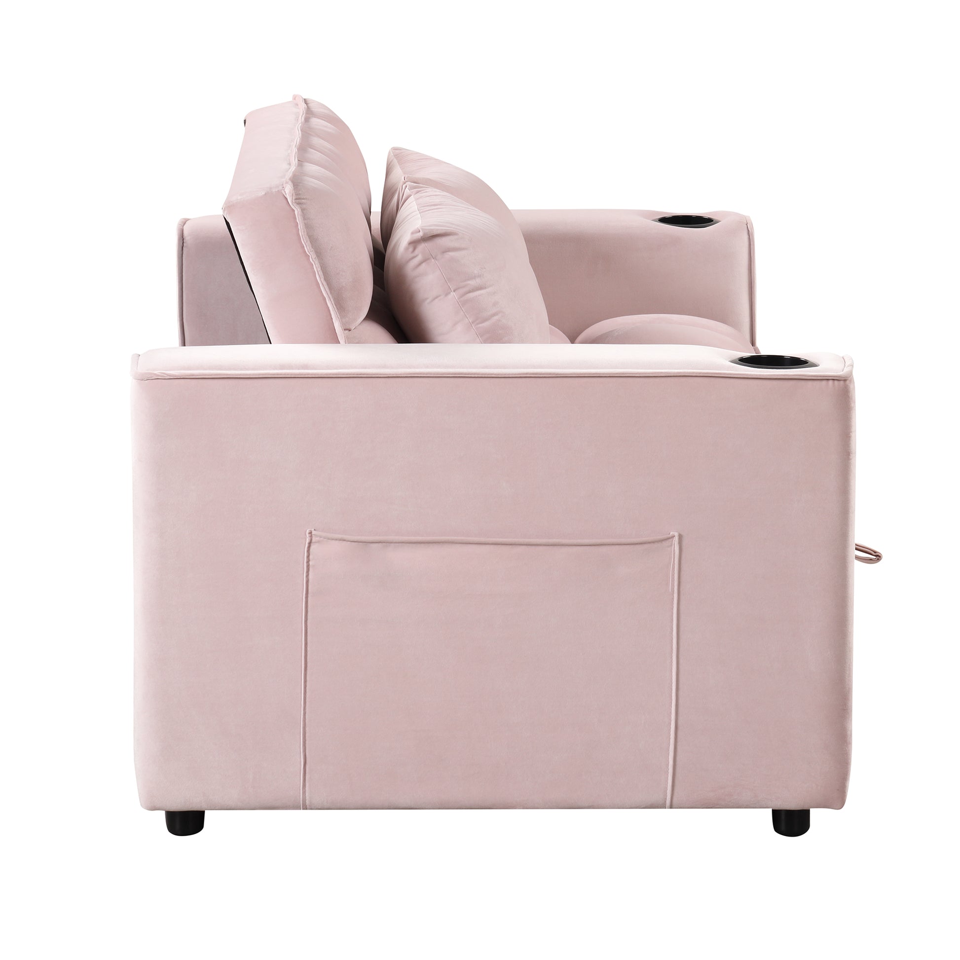 58" 4 1 Multi Functional Sofa Bed With Cup Holder And Usb Port For Living Room Or Apartments Pink Pink Foam 2 Seat