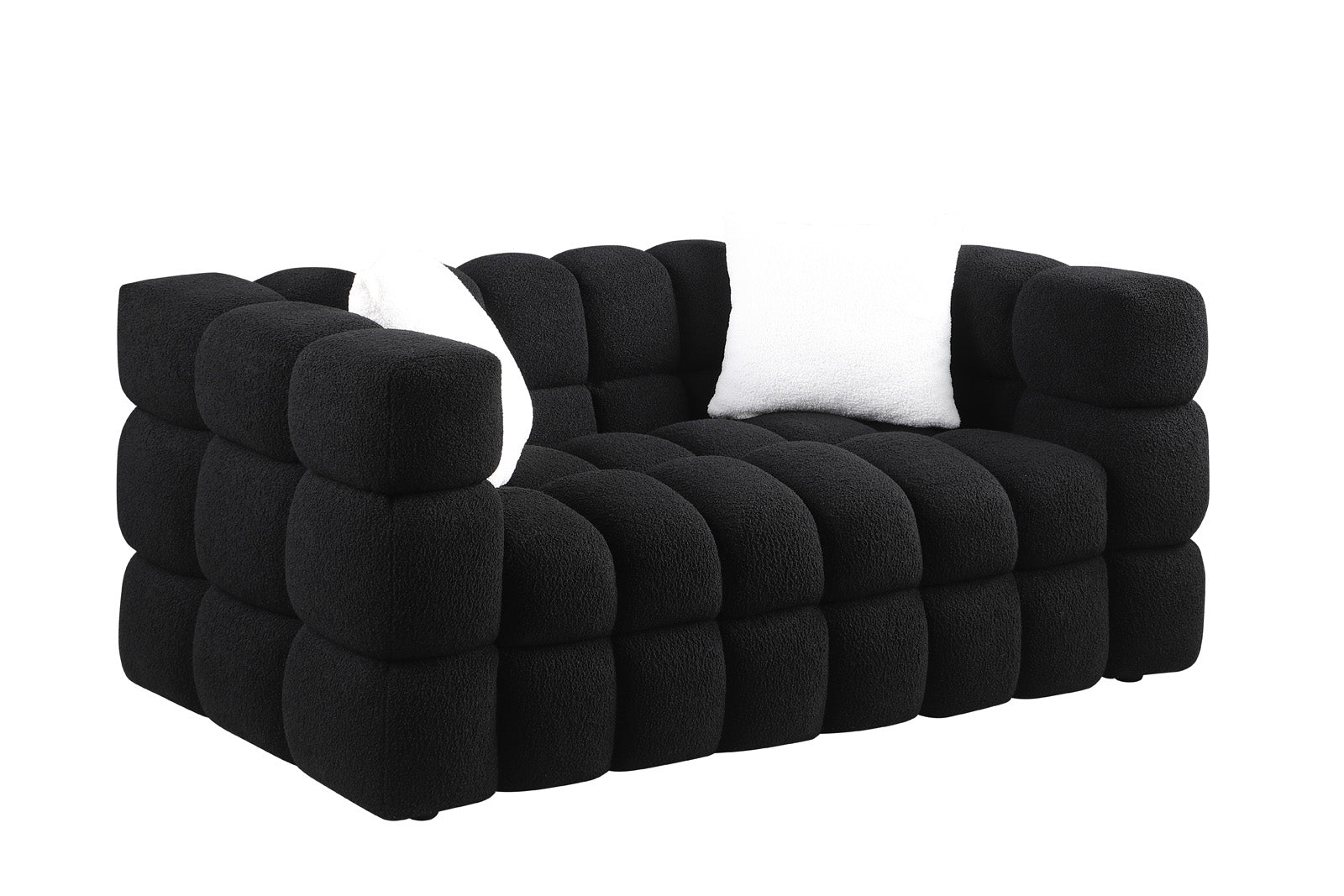 62.2Length ,35.83" Deepth ,Human Body Structure For Usa People, Marshmallow Sofa,Boucle Sofa ,Black Color, 2 Seater Black Light Brown Wood Primary Living Space Medium Soft Split Back Eucalyptus Square Arms Boucle 2 Seat