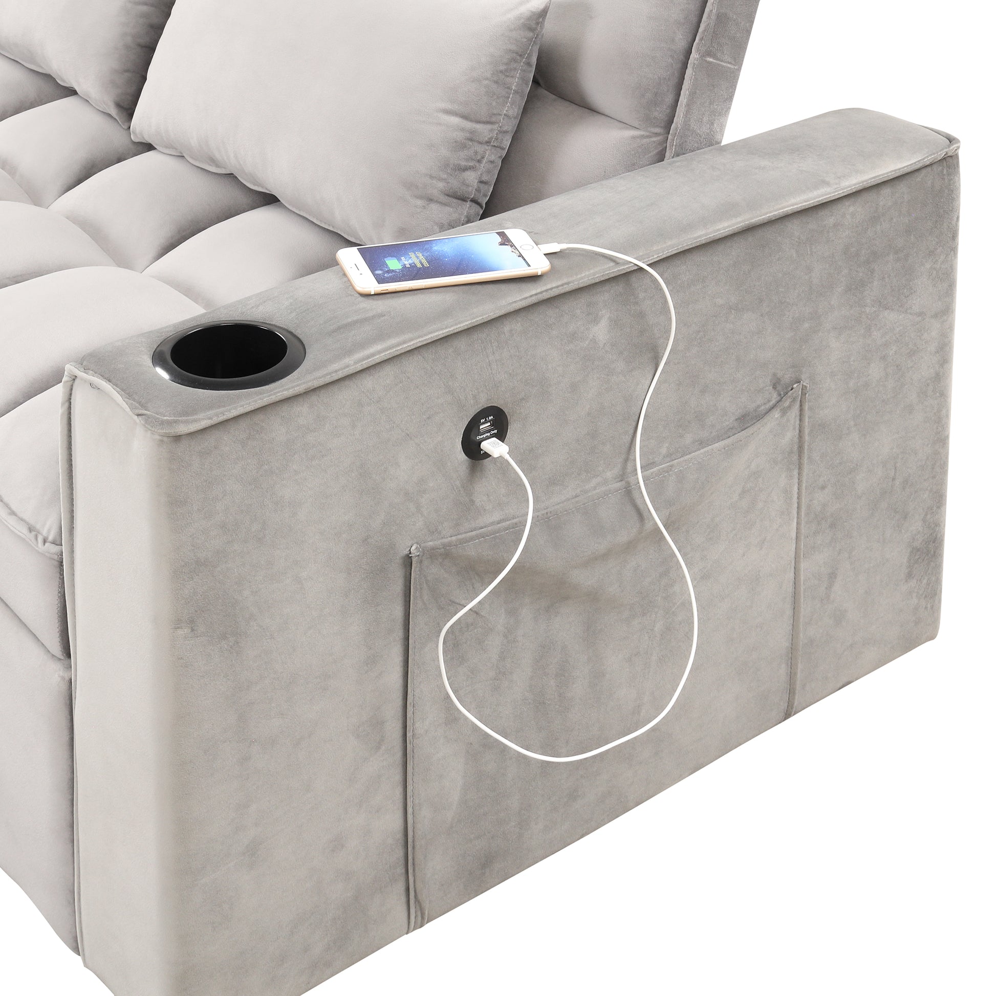 58" 4 1 Multi Functional Sofa Bed With Cup Holder And Usb Port For Living Room Or Apartments, Gray Gray Foam 2 Seat