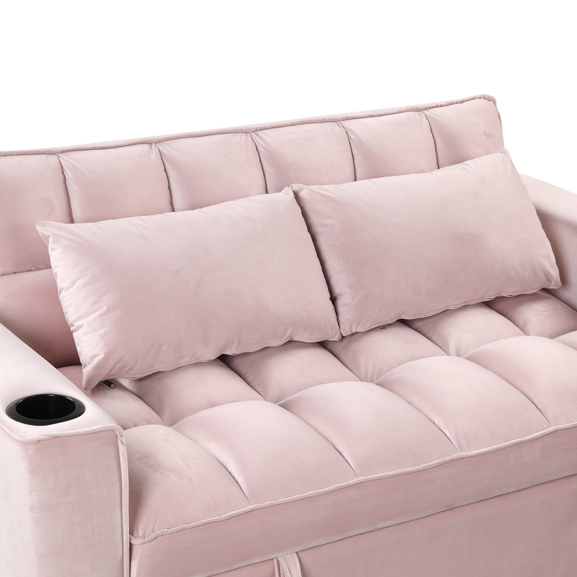 58" 4 1 Multi Functional Sofa Bed With Cup Holder And Usb Port For Living Room Or Apartments Pink Pink Foam 2 Seat