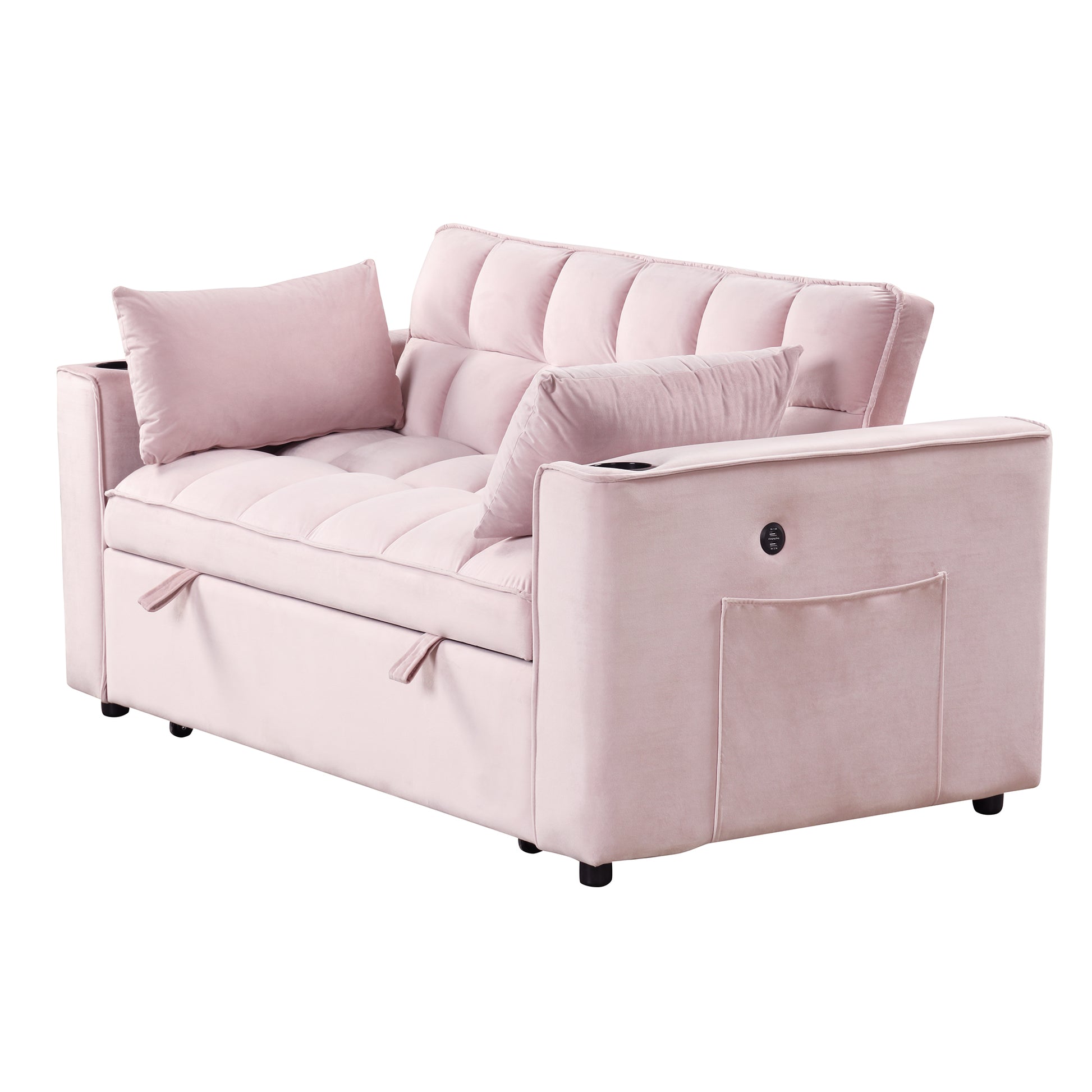 58" 4 1 Multi Functional Sofa Bed With Cup Holder And Usb Port For Living Room Or Apartments Pink Pink Foam 2 Seat