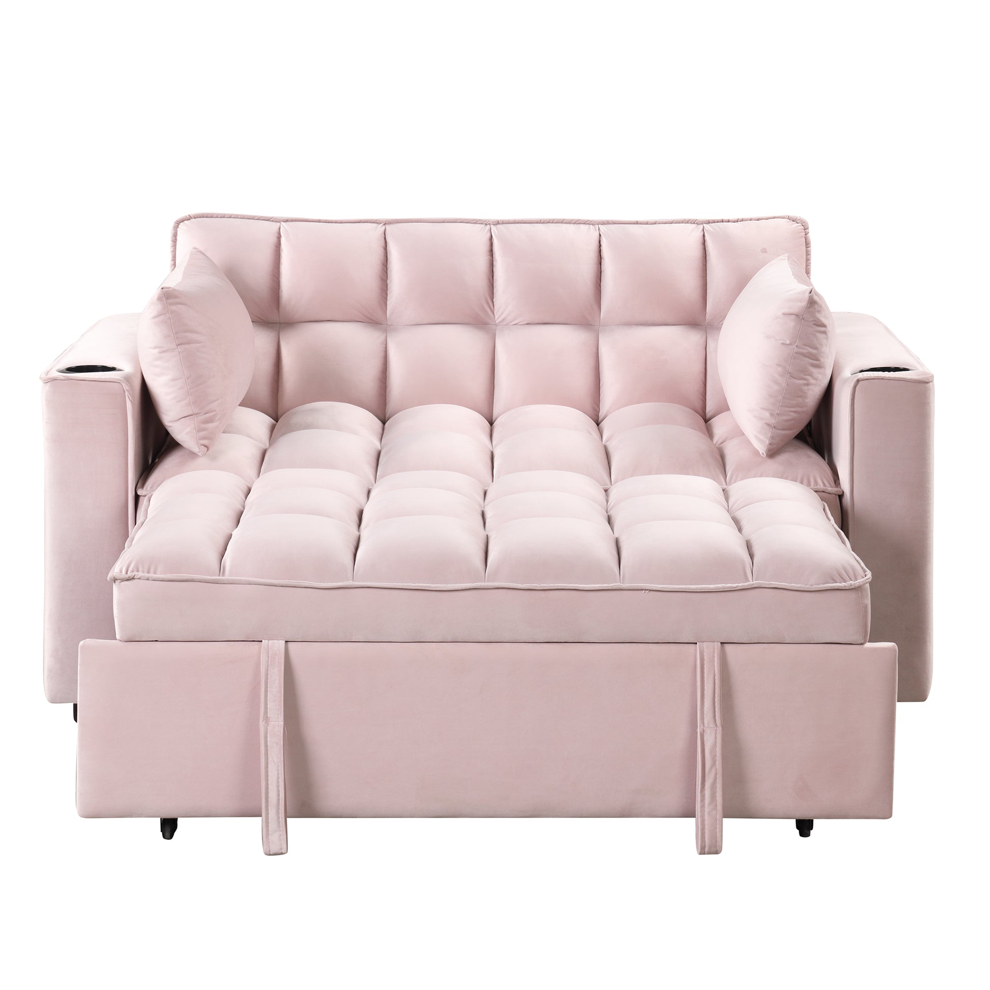 58" 4 1 Multi Functional Sofa Bed With Cup Holder And Usb Port For Living Room Or Apartments Pink Pink Foam 2 Seat