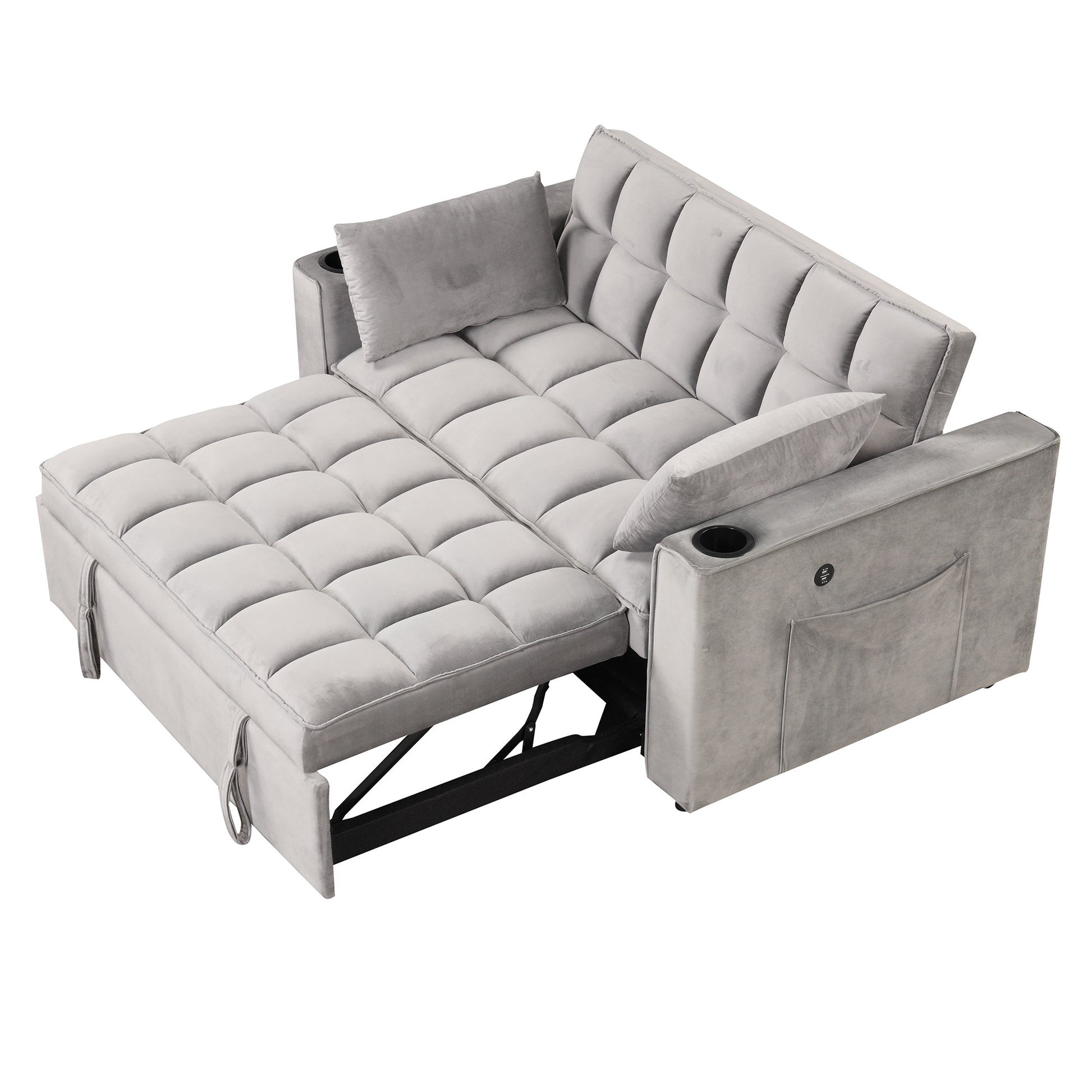 58" 4 1 Multi Functional Sofa Bed With Cup Holder And Usb Port For Living Room Or Apartments, Gray Gray Foam 2 Seat