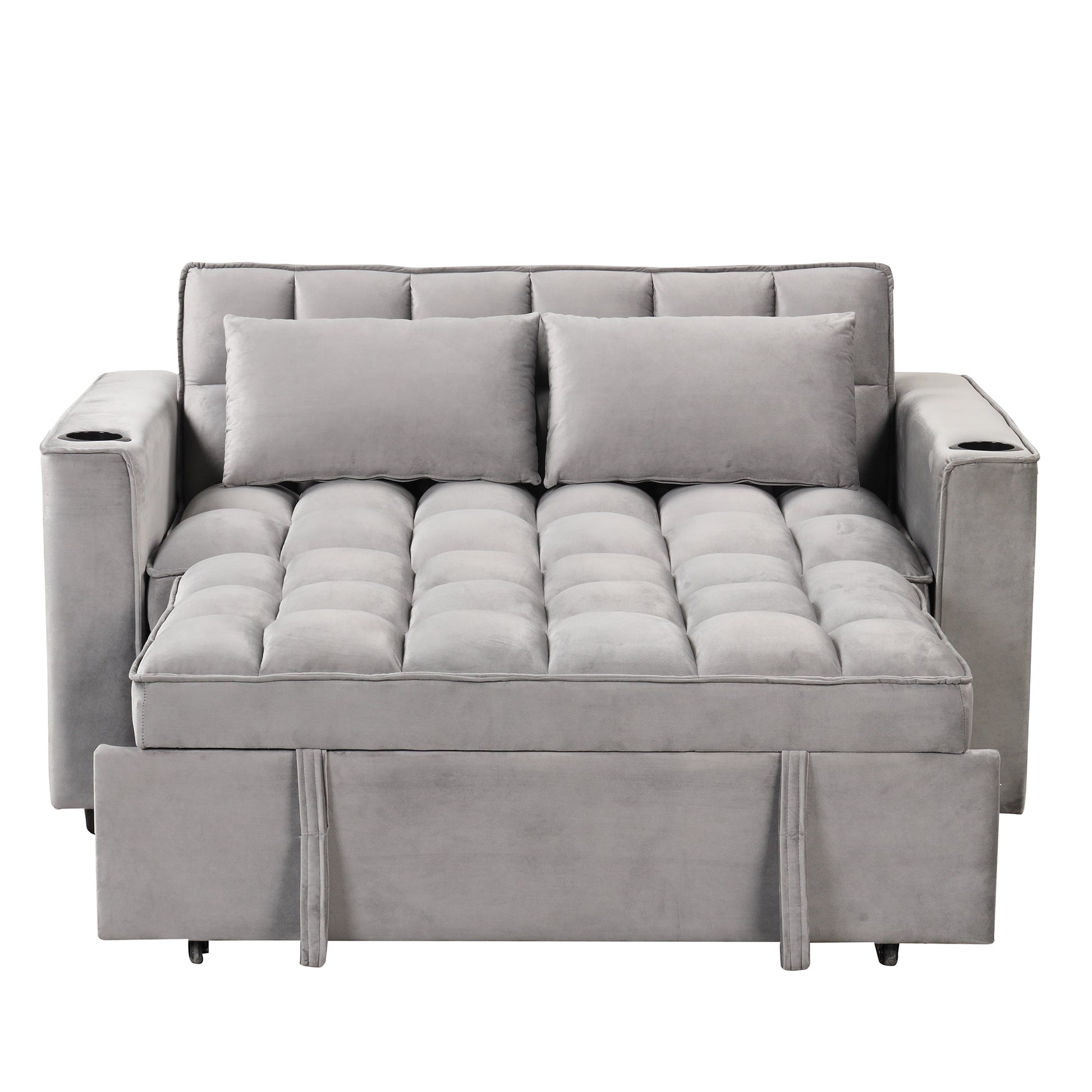 58" 4 1 Multi Functional Sofa Bed With Cup Holder And Usb Port For Living Room Or Apartments, Gray Gray Foam 2 Seat