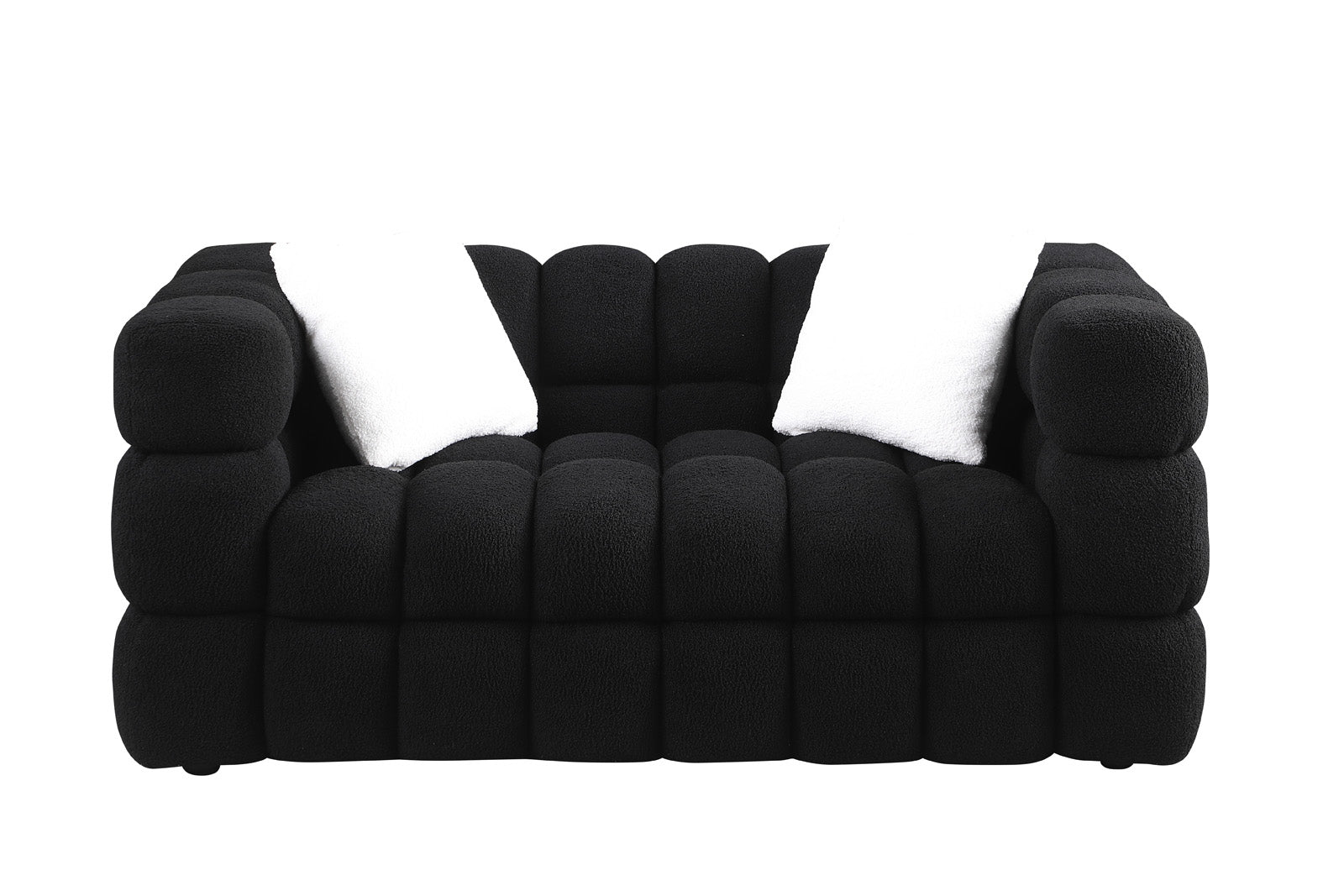 62.2Length ,35.83" Deepth ,Human Body Structure For Usa People, Marshmallow Sofa,Boucle Sofa ,Black Color, 2 Seater Black Light Brown Wood Primary Living Space Medium Soft Split Back Eucalyptus Square Arms Boucle 2 Seat