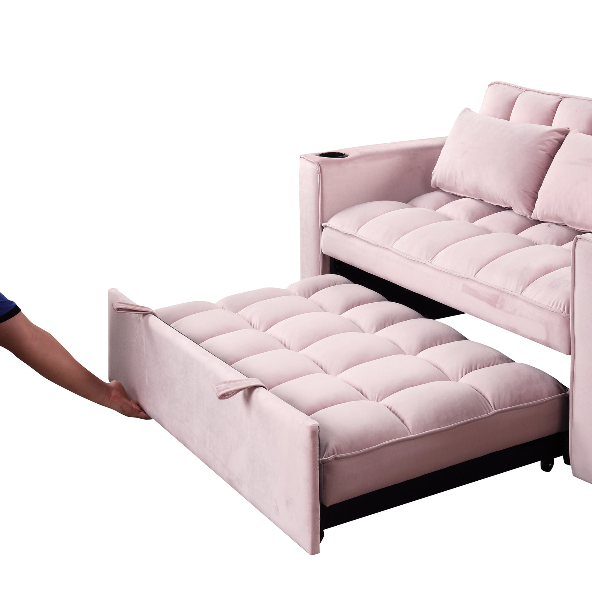 58" 4 1 Multi Functional Sofa Bed With Cup Holder And Usb Port For Living Room Or Apartments Pink Pink Foam 2 Seat