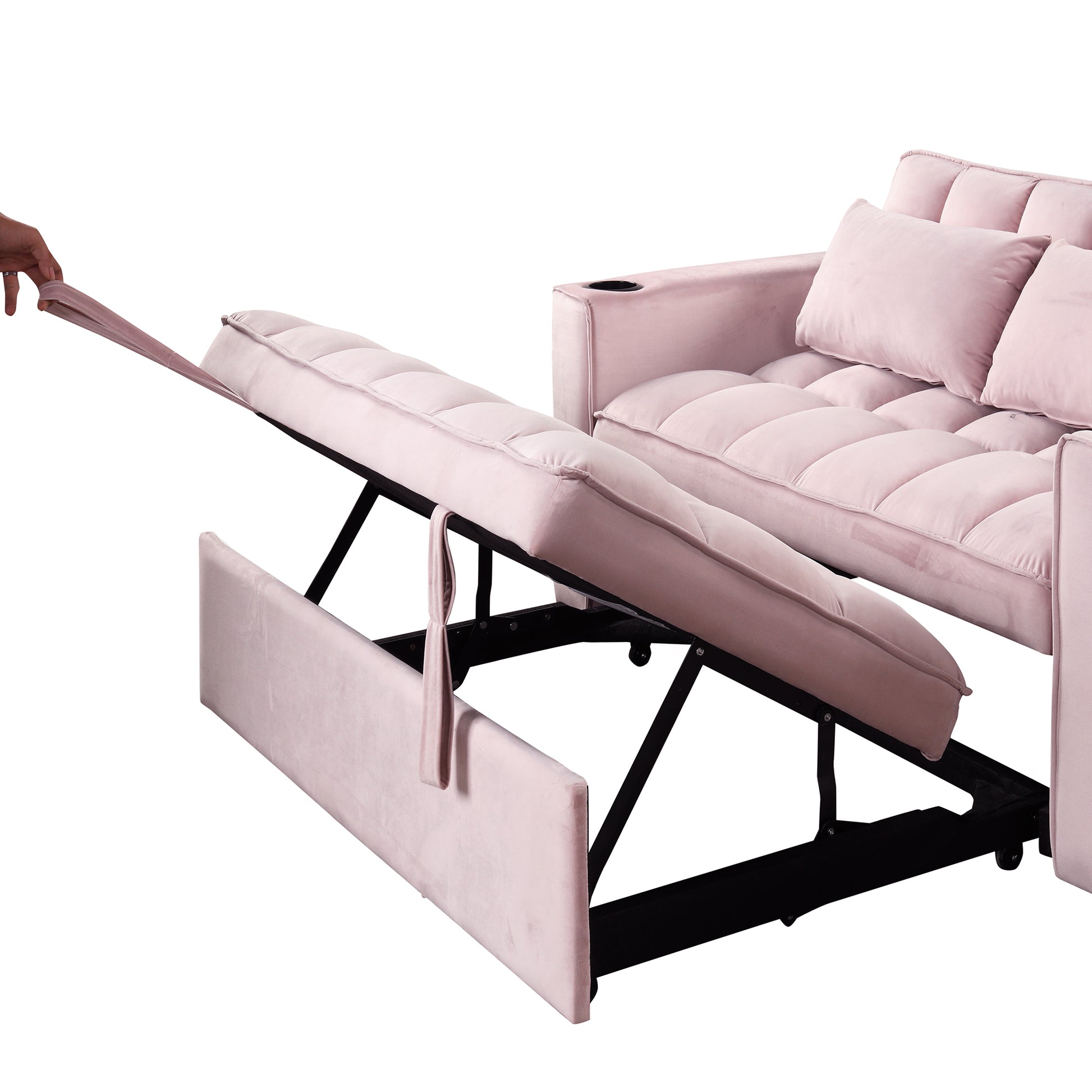 58" 4 1 Multi Functional Sofa Bed With Cup Holder And Usb Port For Living Room Or Apartments Pink Pink Foam 2 Seat