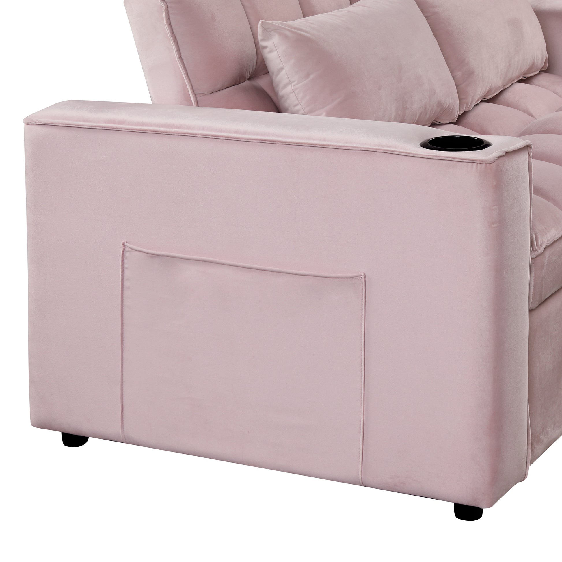 58" 4 1 Multi Functional Sofa Bed With Cup Holder And Usb Port For Living Room Or Apartments Pink Pink Foam 2 Seat