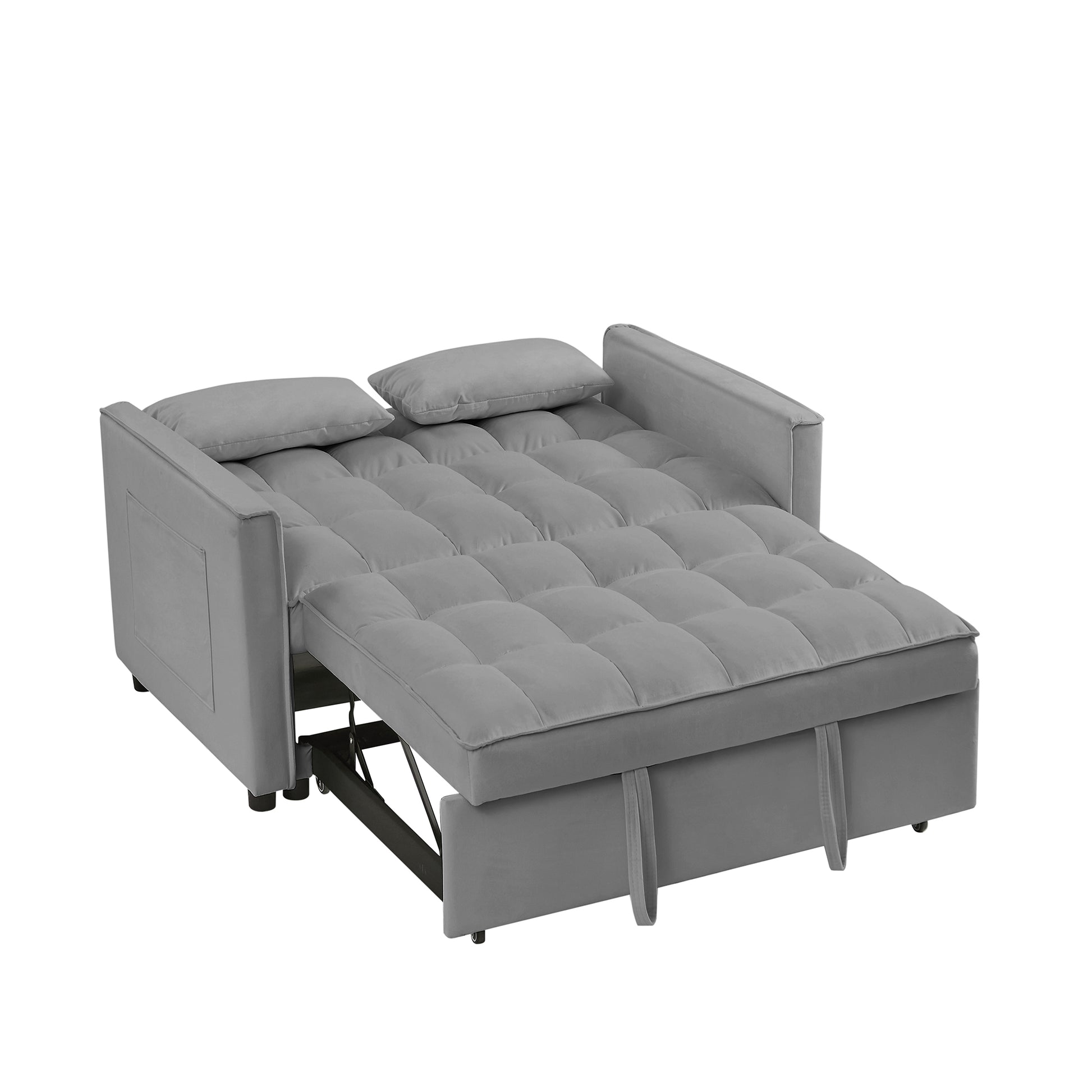 Grey Velvet Loveseat Sofa Bed Grey Wood Tufted Back Square Arms Foam Velvet 2 Seat