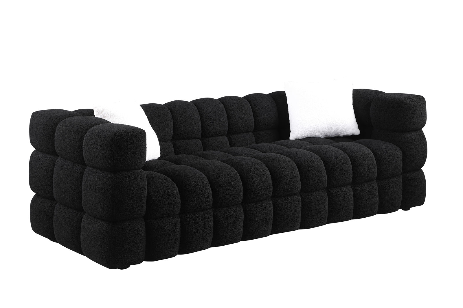 84.3 62.2 Length ,35.83" Deepth ,Human Body Structure For Usa People, Marshmallow Sofa,Boucle Sofa ,White Color,3 Seater. Sofa And Seater Black Light Brown Wood Primary Living Space Medium Soft Split Back Eucalyptus Square Arms Boucle 5 Seat