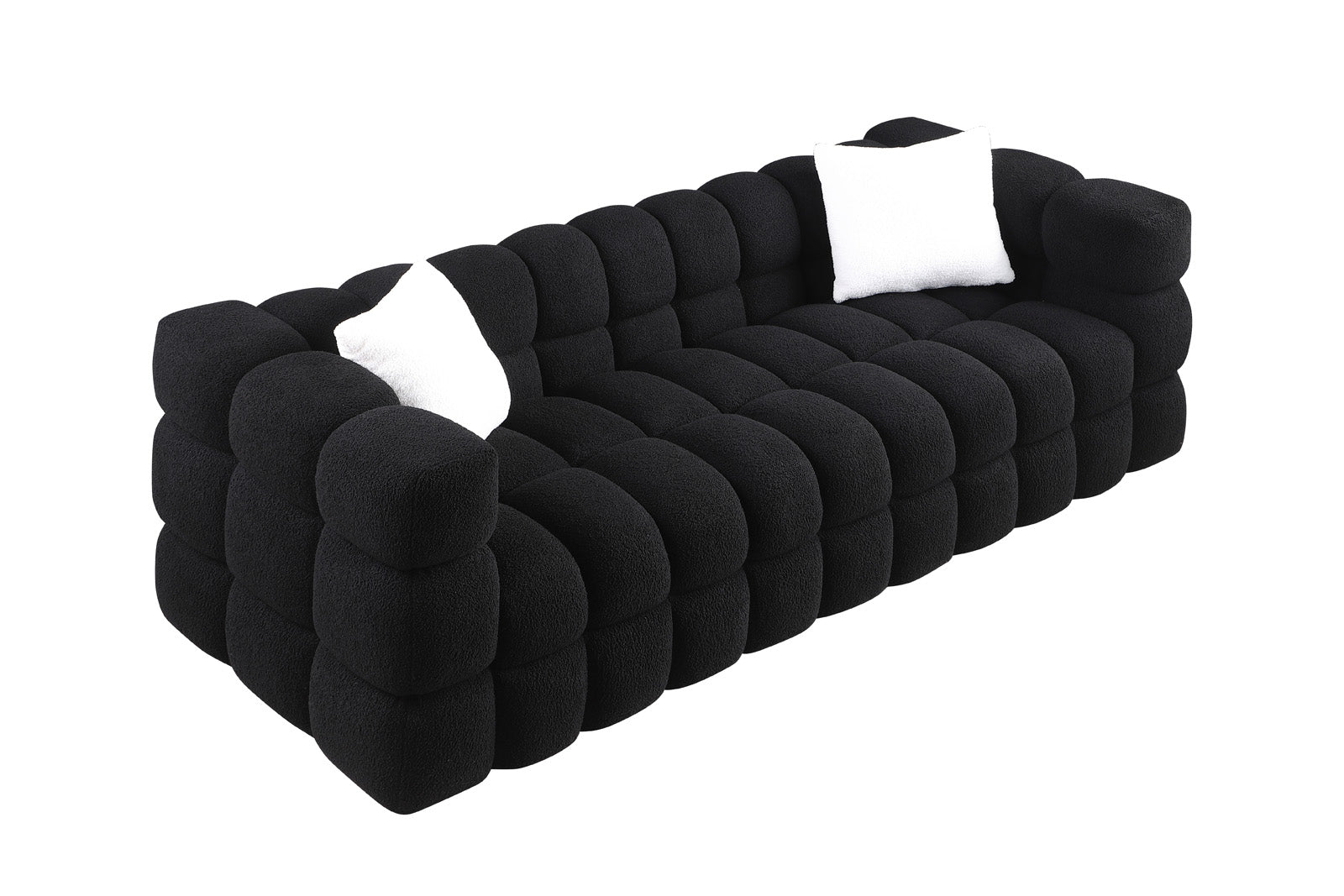 84.3 62.2 Length ,35.83" Deepth ,Human Body Structure For Usa People, Marshmallow Sofa,Boucle Sofa ,White Color,3 Seater. Sofa And Seater Black Light Brown Wood Primary Living Space Medium Soft Split Back Eucalyptus Square Arms Boucle 5 Seat
