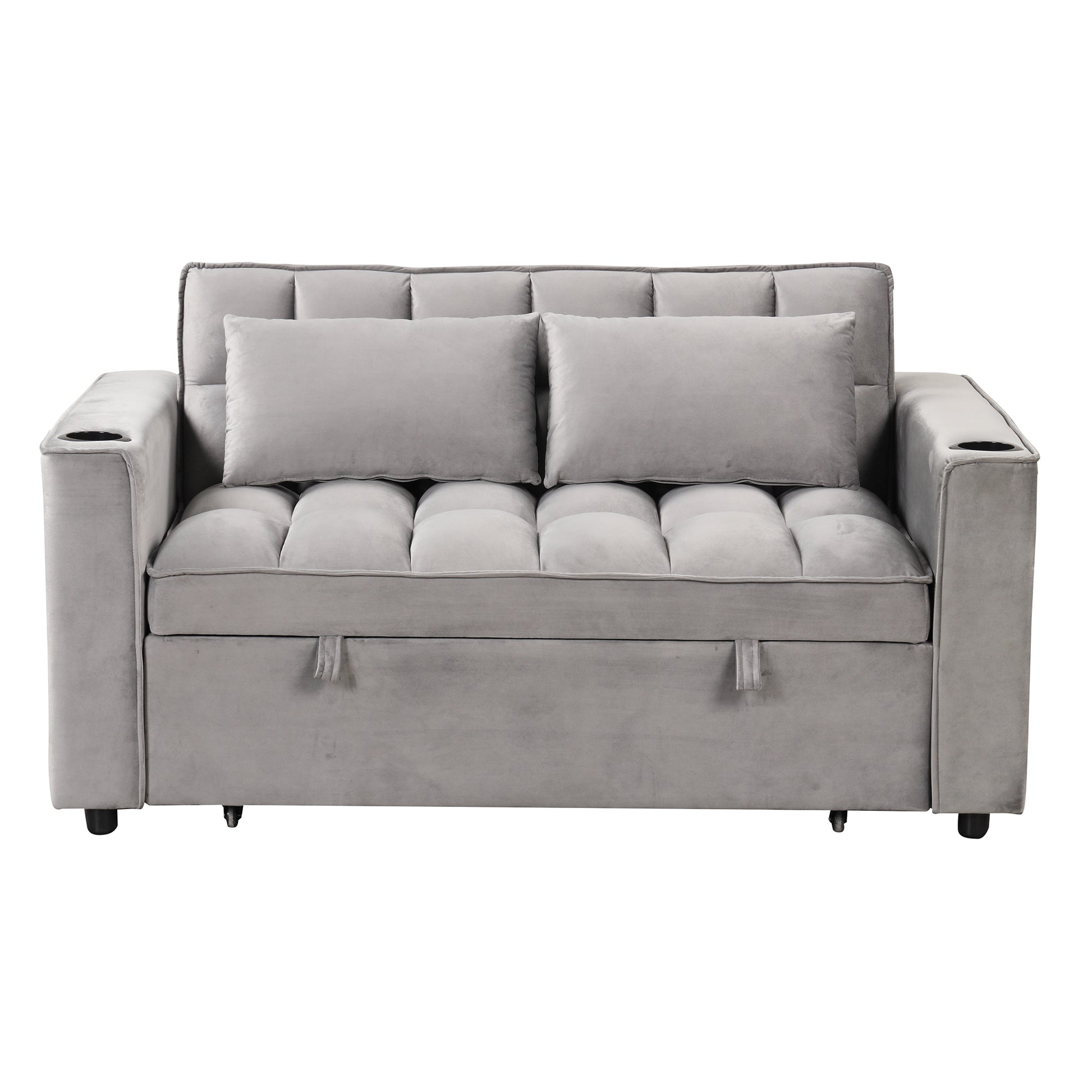 58" 4 1 Multi Functional Sofa Bed With Cup Holder And Usb Port For Living Room Or Apartments, Gray Gray Foam 2 Seat