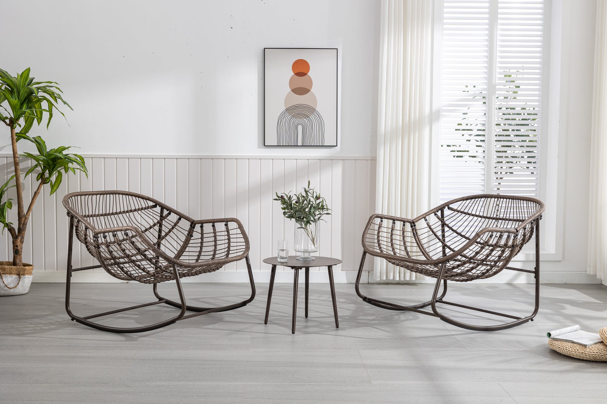 Outdoor Rattan Rocking Chair,Padded Cushion Rocker Recliner Chair Outdoor For Front Porch, Living Room, Patio, Garden, Navy Blue Navy Blue Cotton Steel