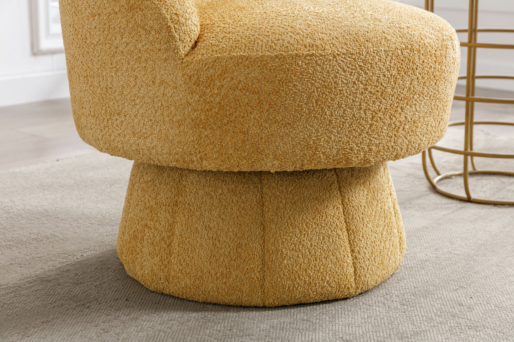 360 Degree Swivel Cuddle Barrel Accent Chairs, Round Armchairs With Wide Upholstered, Fluffy Fabric Chair For Living Room, Bedroom, Office, Waiting Rooms Yellow Foam Boucle