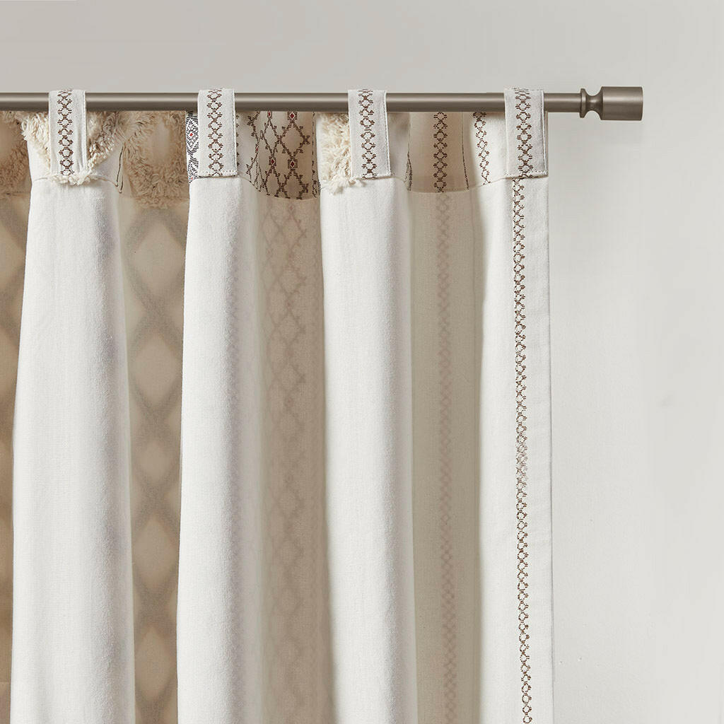 Cotton Printed Curtain Panel With Chenille Stripe And Lining Only 1 Pc Panel Multicolor Cotton