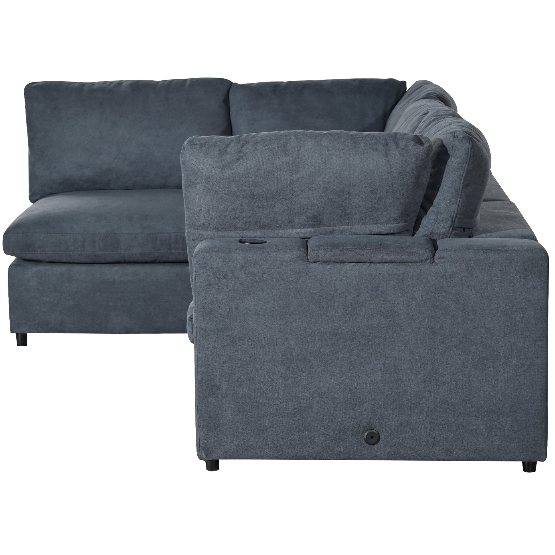 Upholstered Modular Sofa With Usb Charge Ports,Wireless Charging And Built In Bluetooth Speaker In Arm,Sectional Sofa For Living Room Apartment 4 Seater Gray Polyester 4 Seat