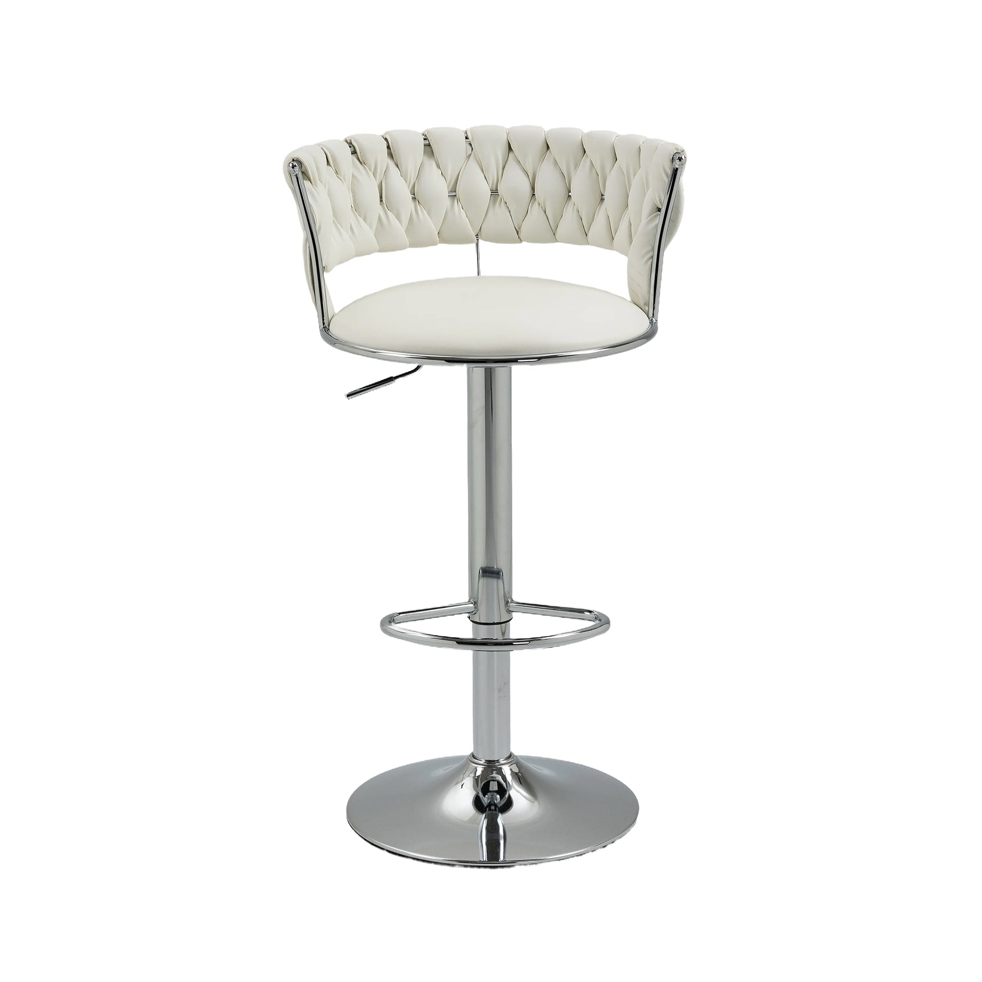 Coolmore Swivel Bar Stools Set Of 2 Adjustable Counter Height Chairs With Footrest For Kitchen, Dining Room 2Pc Set White Pu Pu Leather