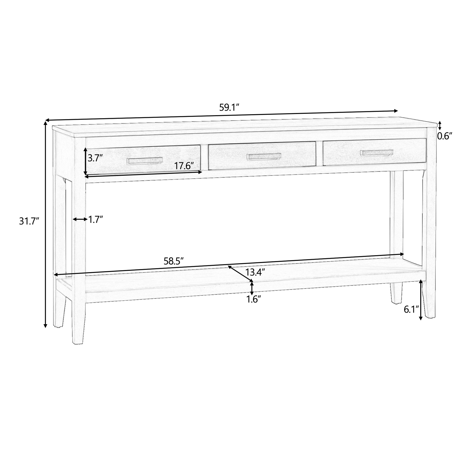 Contemporary 3 Drawer Console Table With 1 Shelf, Entrance Table For Entryway, Hallway, Living Room, Foyer, Corridor Black Solid Wood Mdf