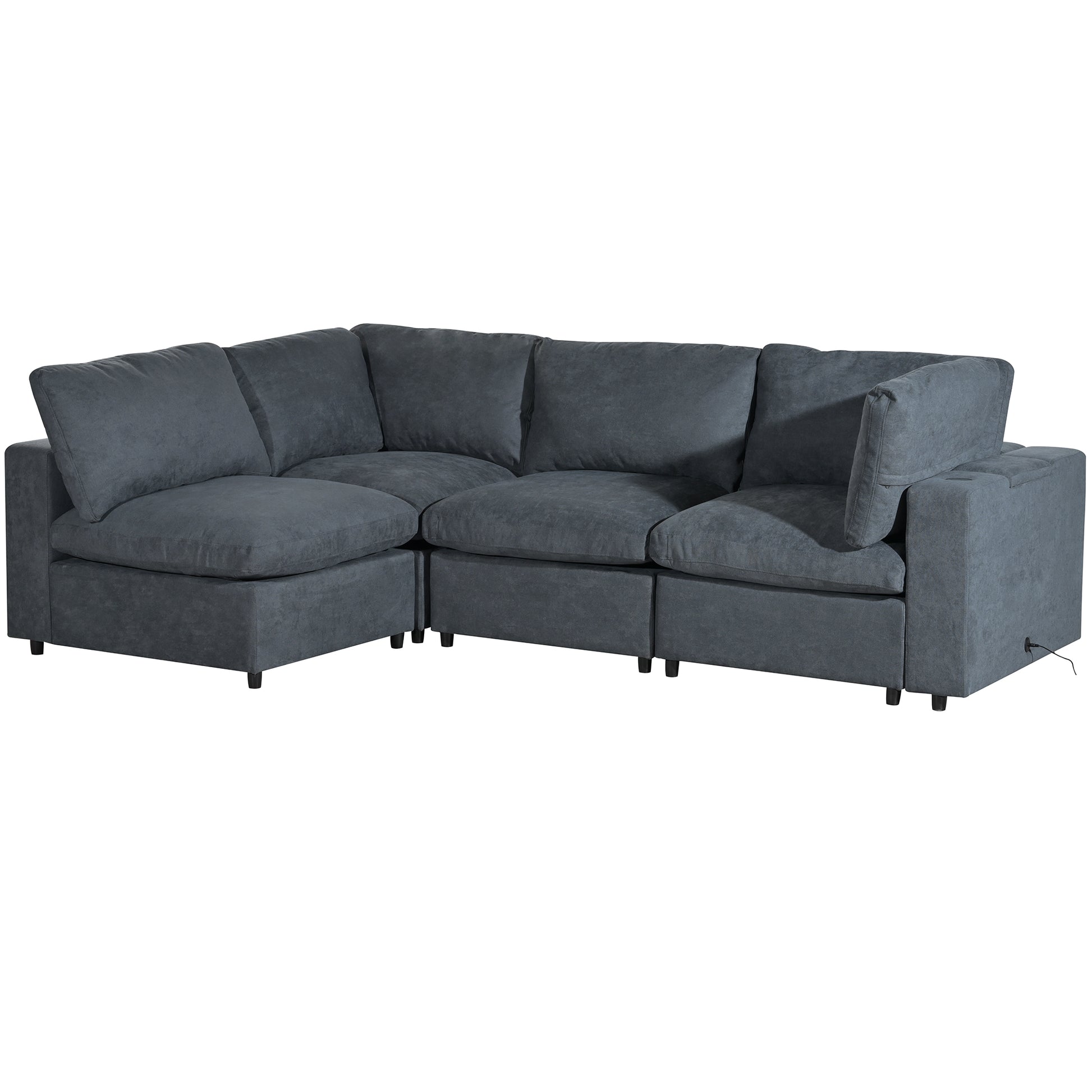 Upholstered Modular Sofa With Usb Charge Ports,Wireless Charging And Built In Bluetooth Speaker In Arm,Sectional Sofa For Living Room Apartment 4 Seater Gray Polyester 4 Seat