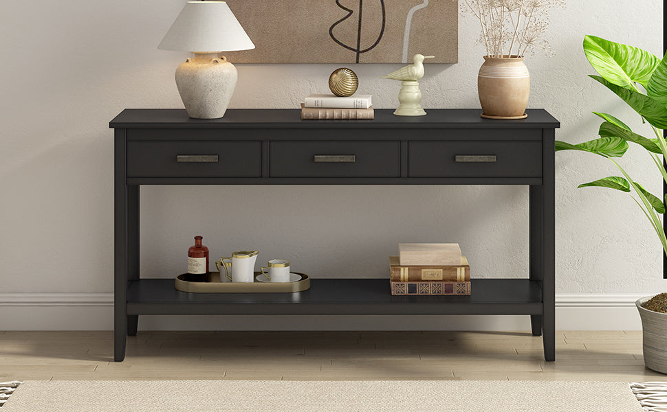 Contemporary 3 Drawer Console Table With 1 Shelf, Entrance Table For Entryway, Hallway, Living Room, Foyer, Corridor Black Solid Wood Mdf