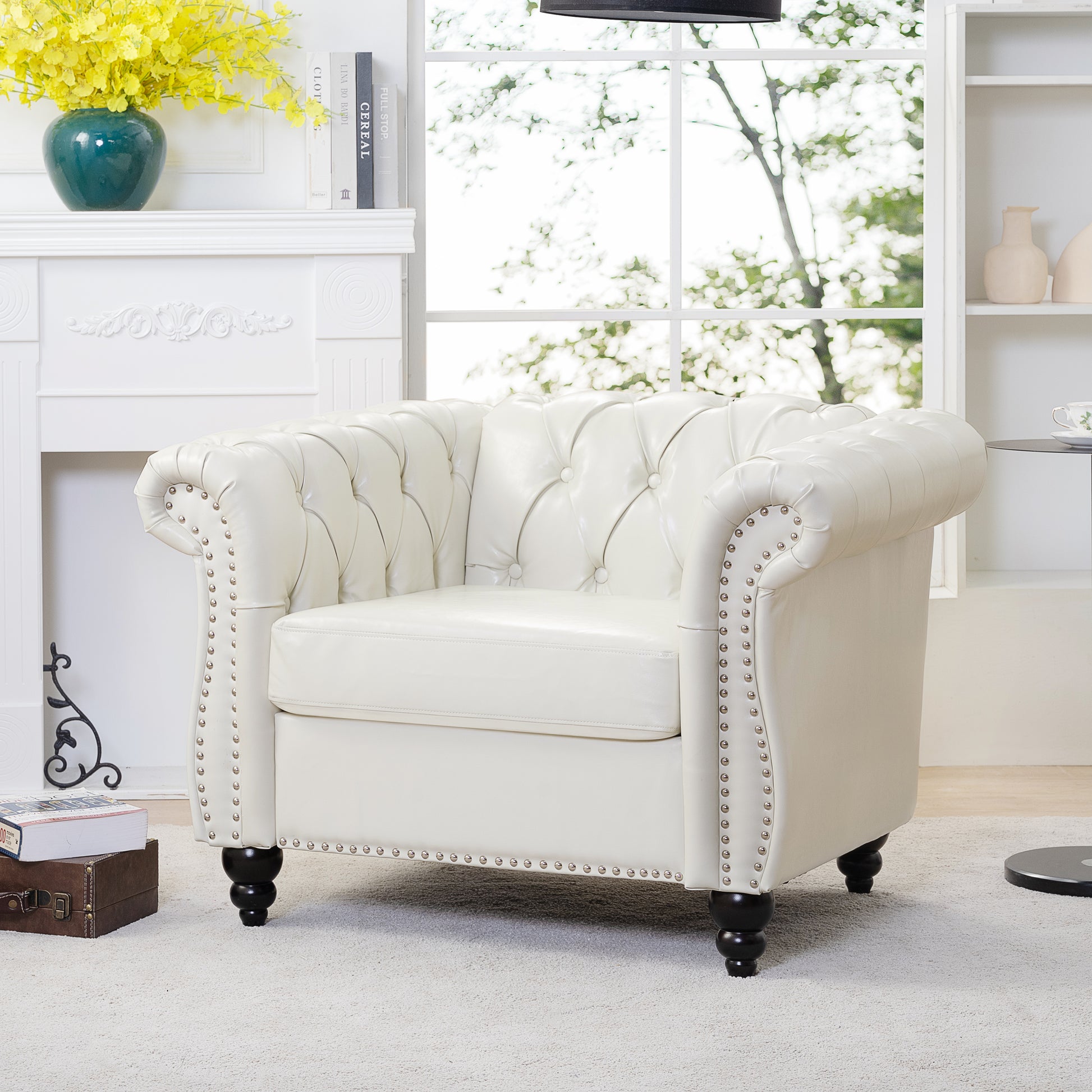 1 Seater Sofa For Living Room White Pu