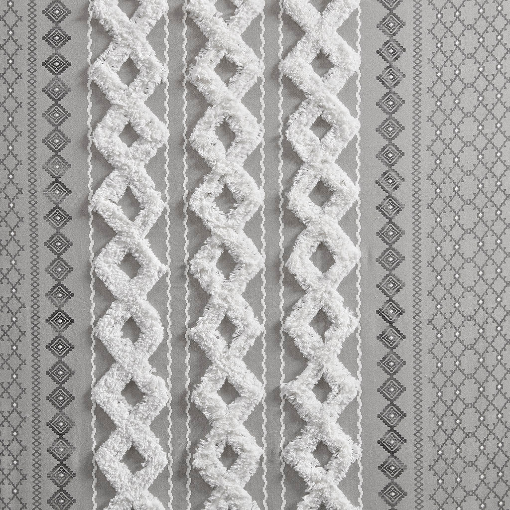 Cotton Printed Curtain Panel With Chenille Stripe And Lining Only 1 Pc Panel Gray Cotton